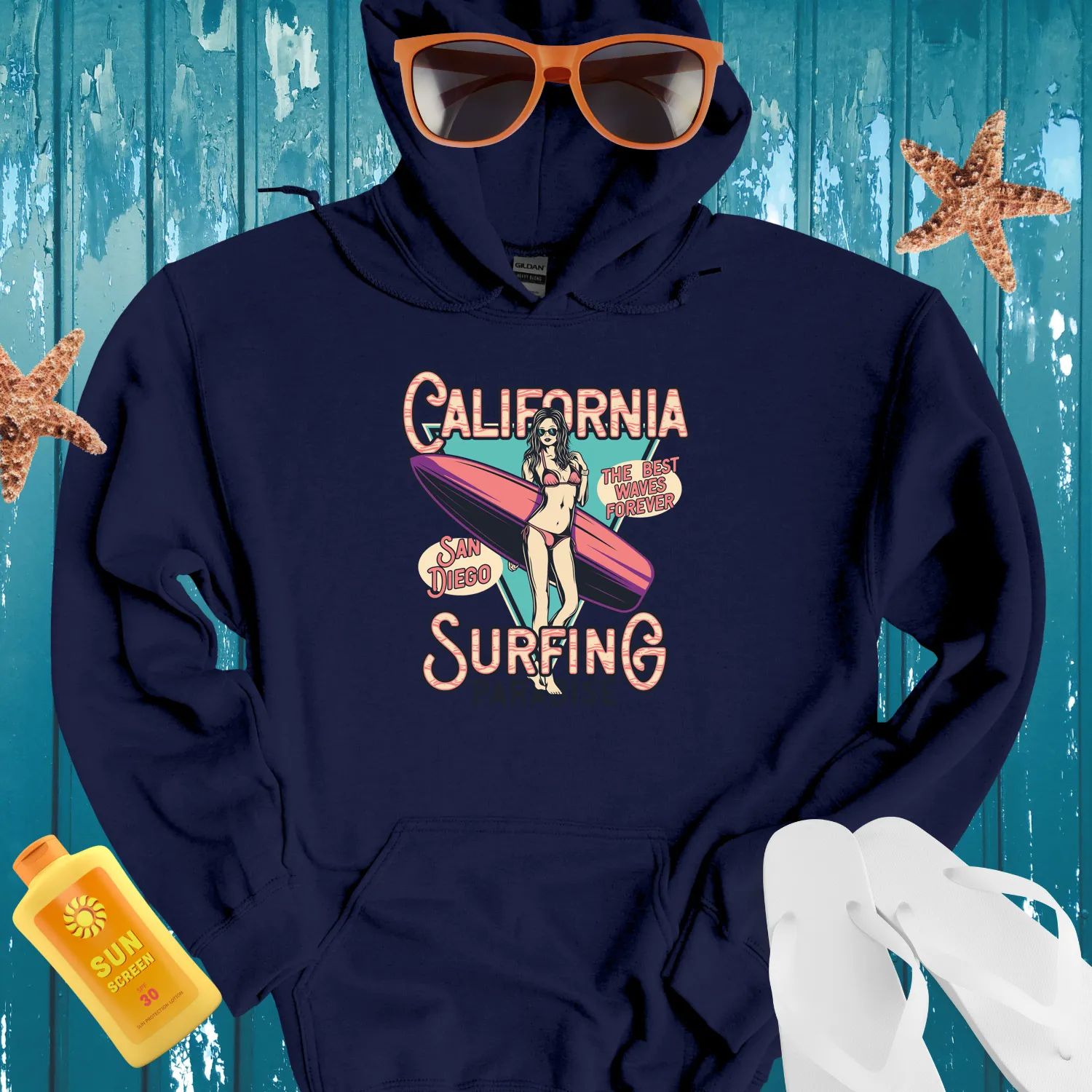 California Surfing Paradise Hoodie Retro Beach Design