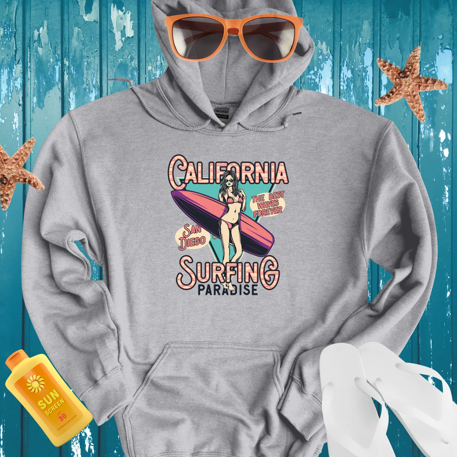 California Surfing Paradise Hoodie Retro Beach Design