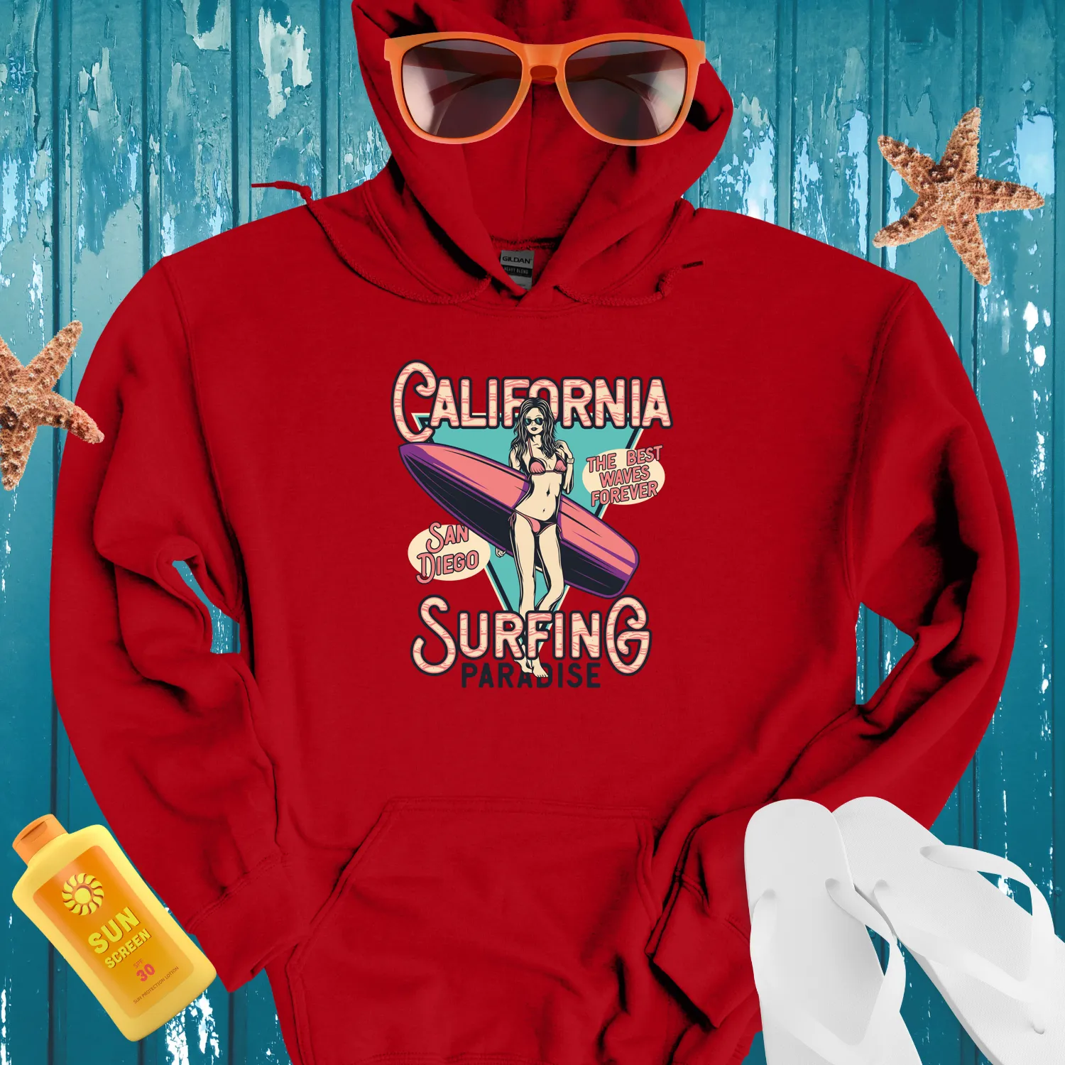 California Surfing Paradise Hoodie Retro Beach Design