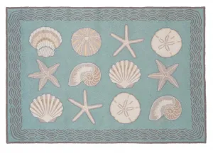 Cape Contemp Shells w/Waves 3x5 Aqua