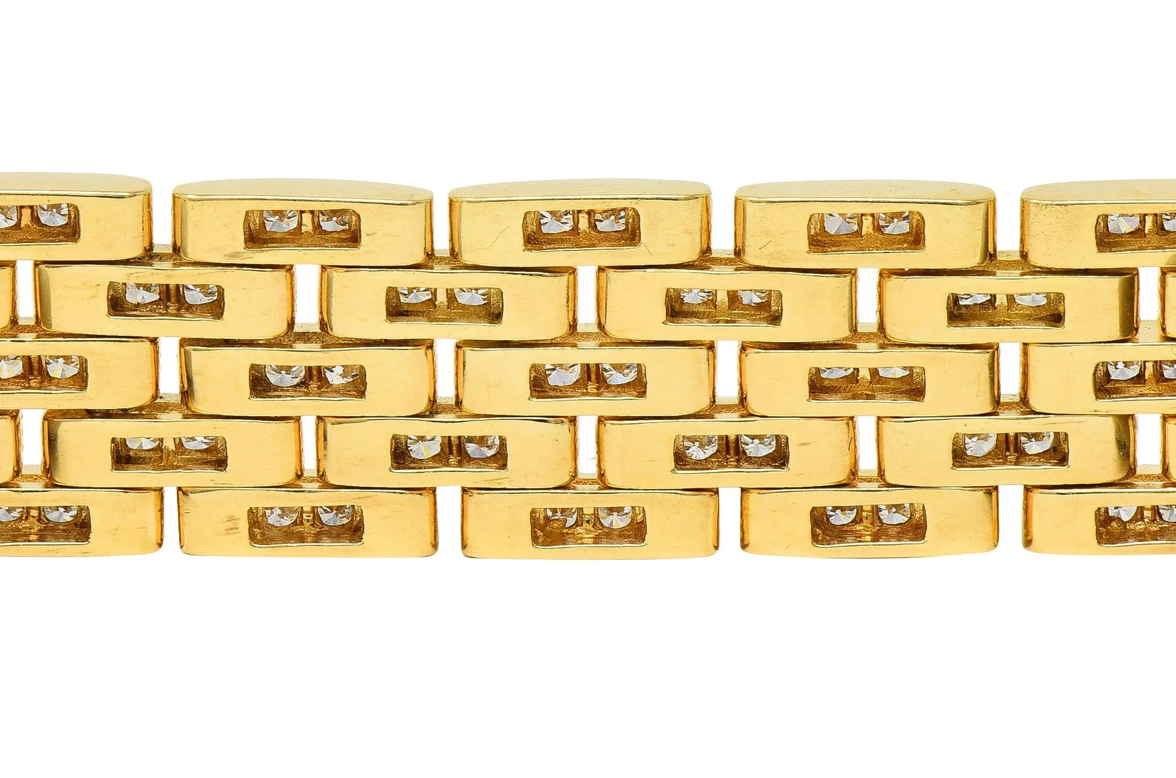 Cartier French 1980's 12.00 CTW Diamond 18 Karat Yellow Gold Vintage Maillion Pantheré Bracelet