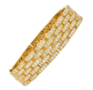 Cartier French 1980's 12.00 CTW Diamond 18 Karat Yellow Gold Vintage Maillion Pantheré Bracelet