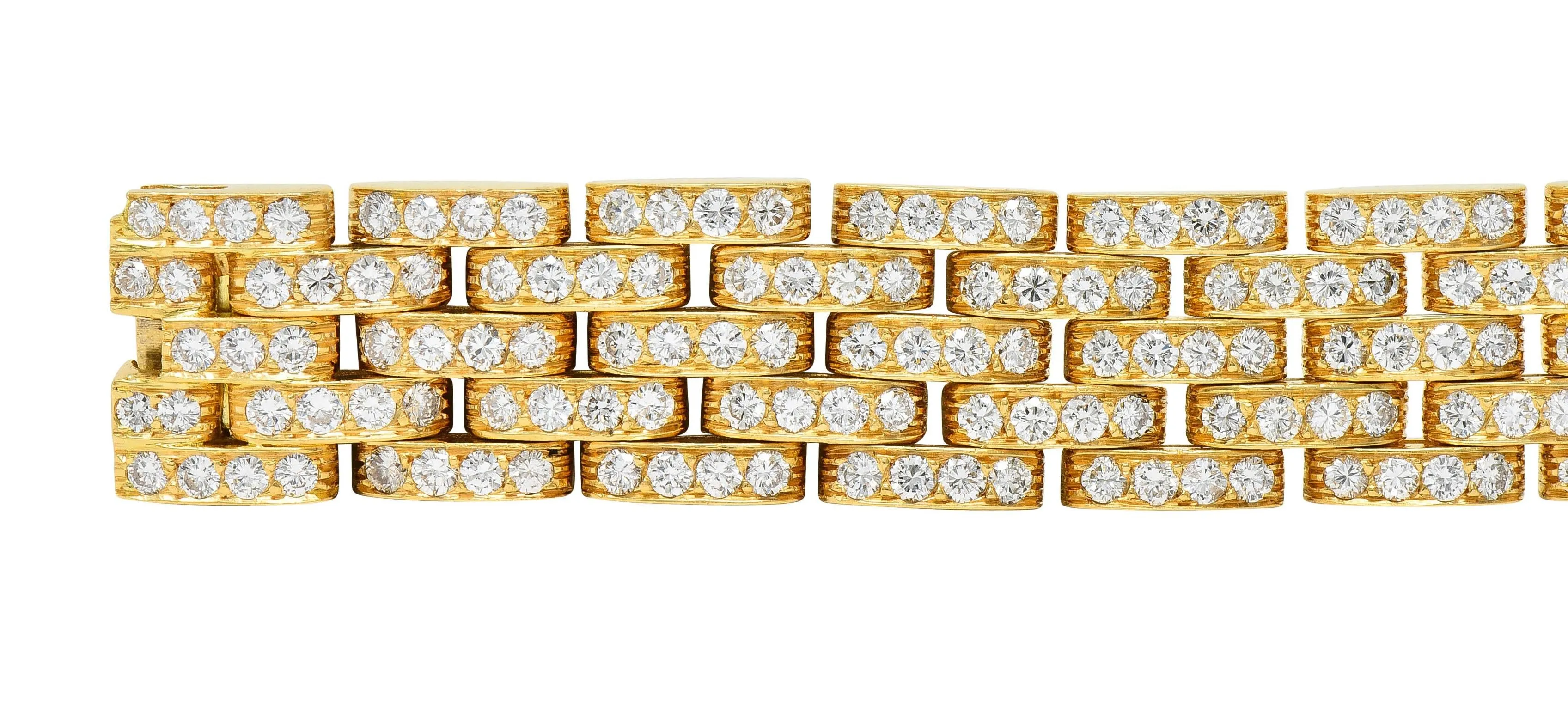 Cartier French 1980's 12.00 CTW Diamond 18 Karat Yellow Gold Vintage Maillion Pantheré Bracelet