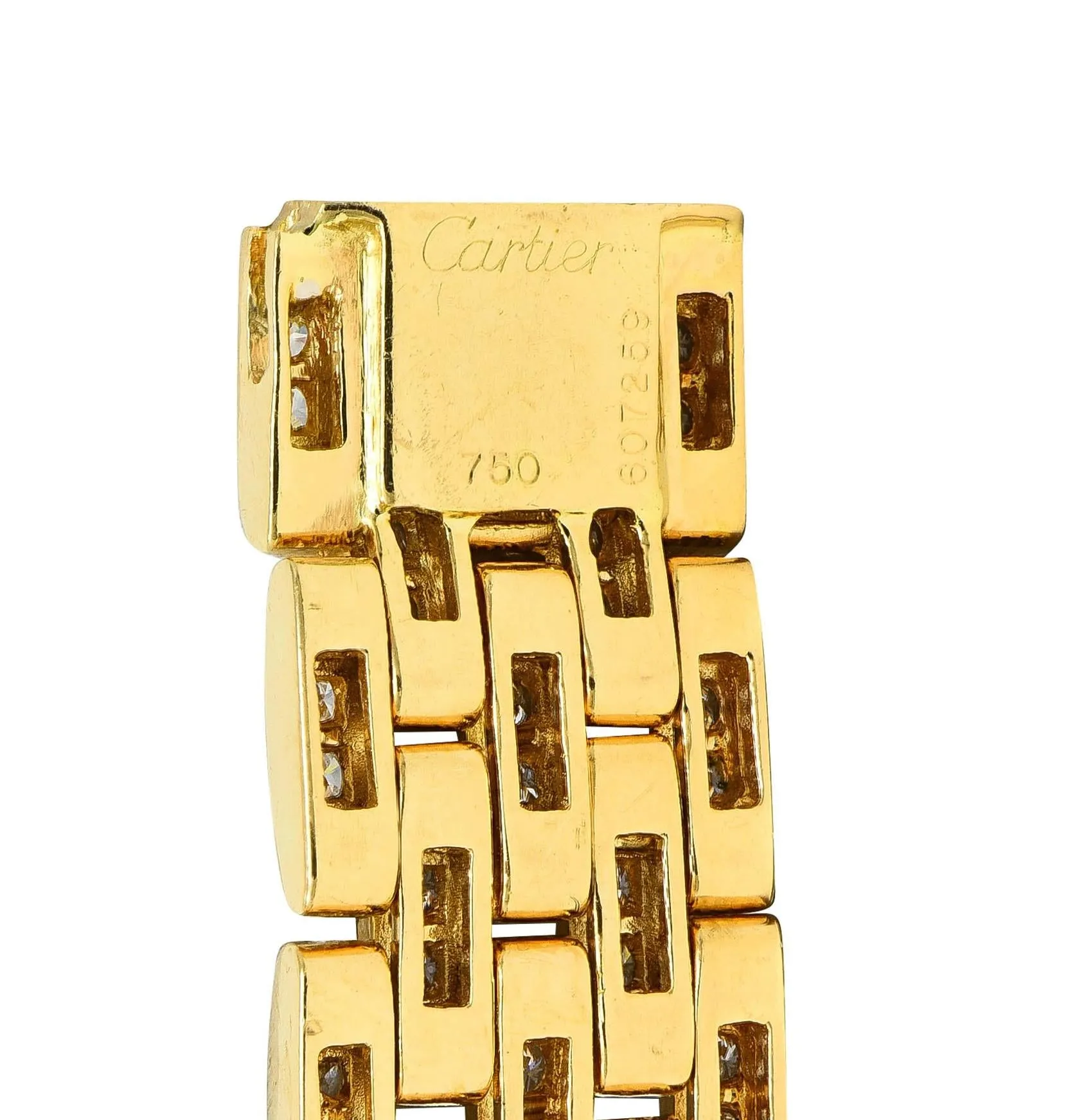 Cartier French 1980's 12.00 CTW Diamond 18 Karat Yellow Gold Vintage Maillion Pantheré Bracelet