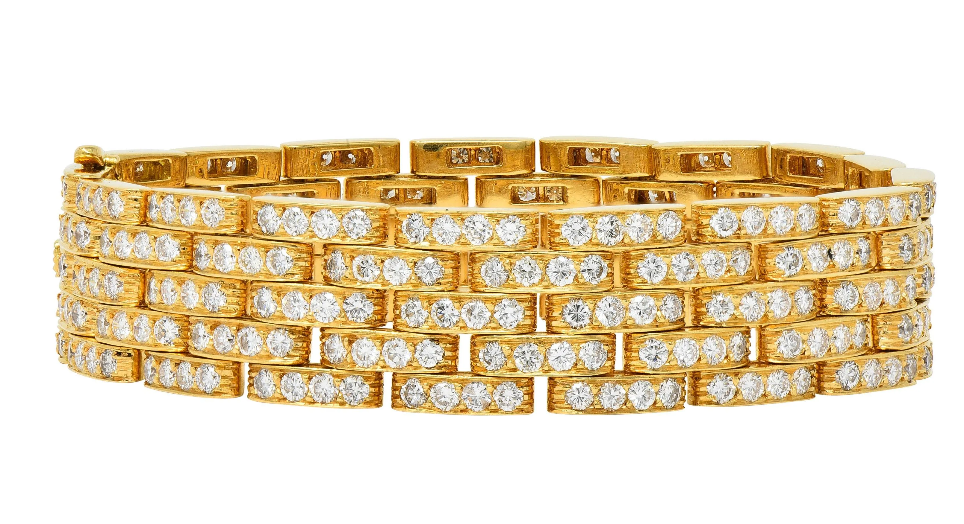 Cartier French 1980's 12.00 CTW Diamond 18 Karat Yellow Gold Vintage Maillion Pantheré Bracelet