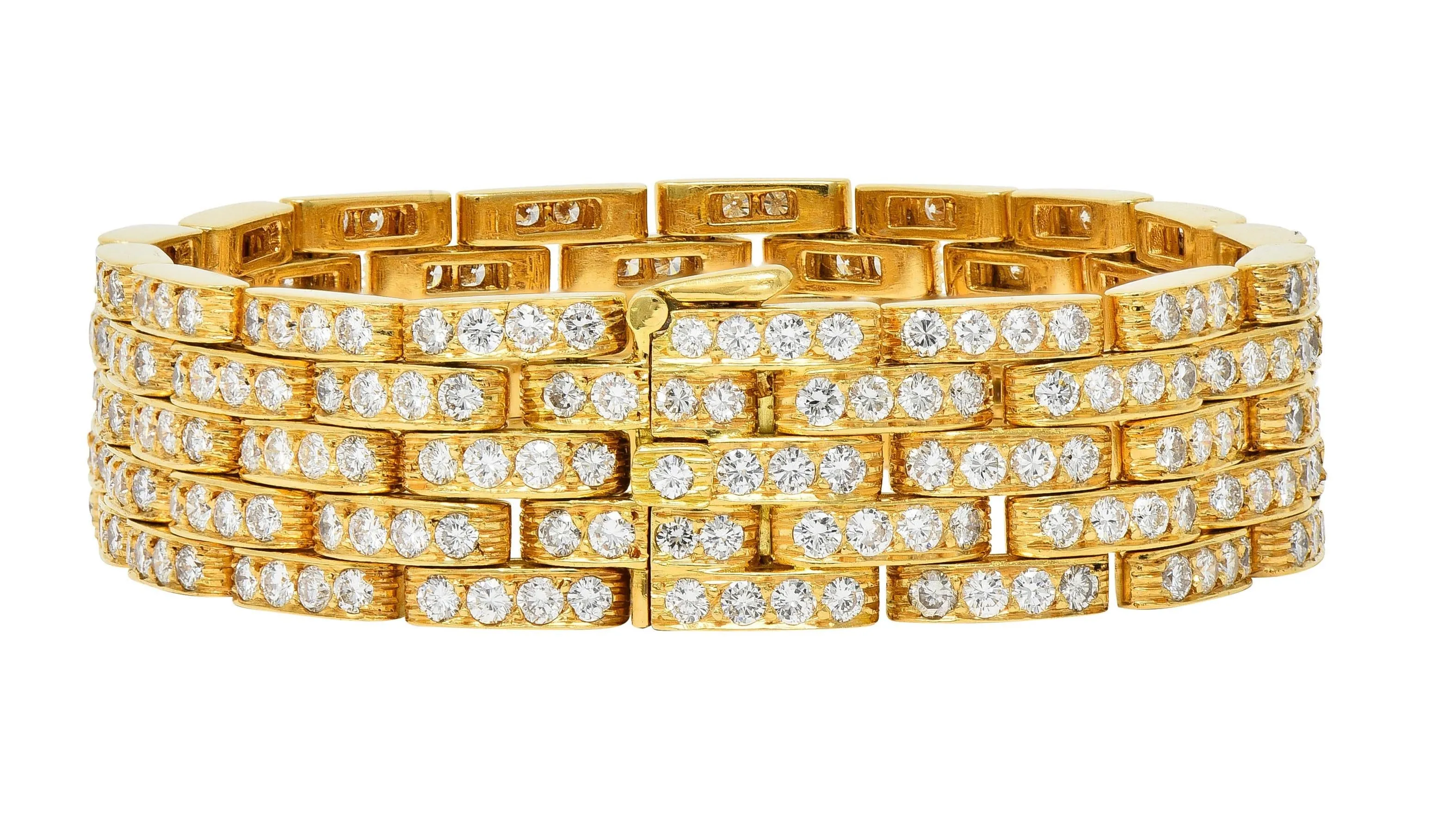 Cartier French 1980's 12.00 CTW Diamond 18 Karat Yellow Gold Vintage Maillion Pantheré Bracelet