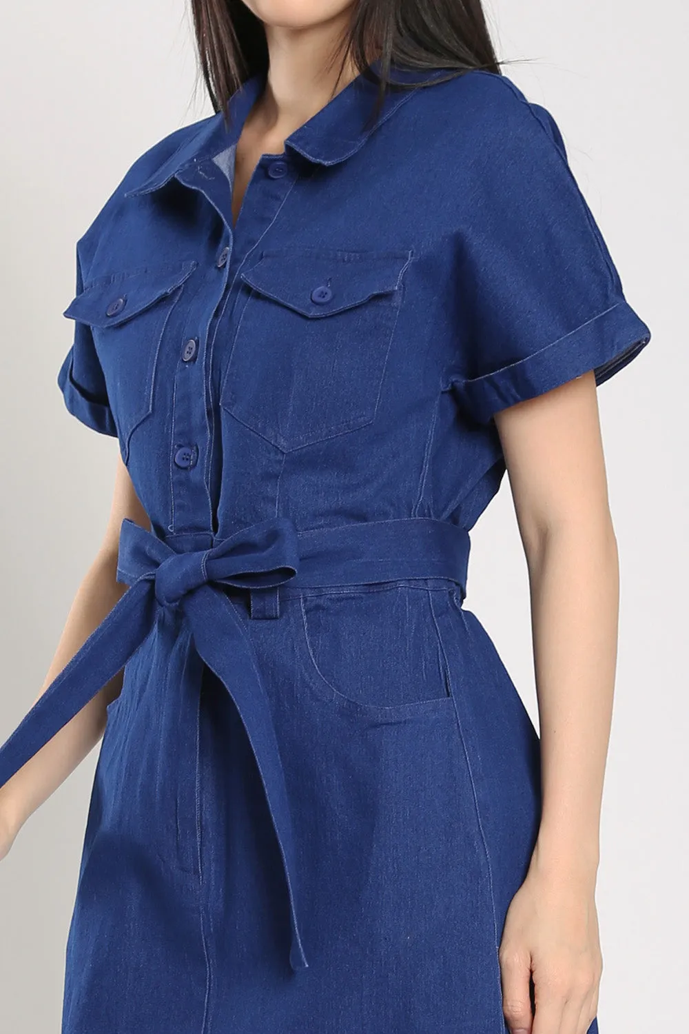 Cassia Midi Dress in Blue Denim