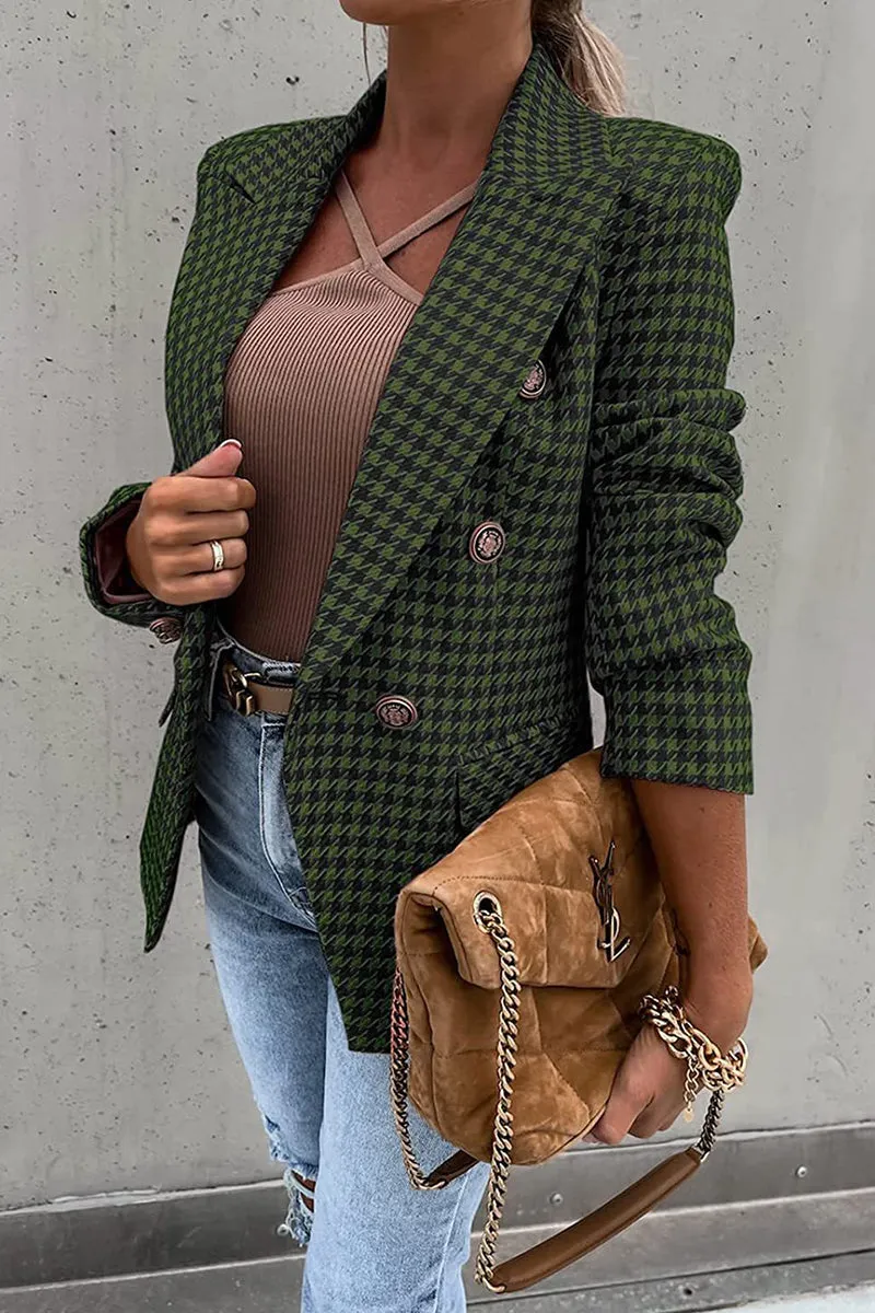 Casual British Style Print Pocket Buttons Turn-back Collar Outerwear