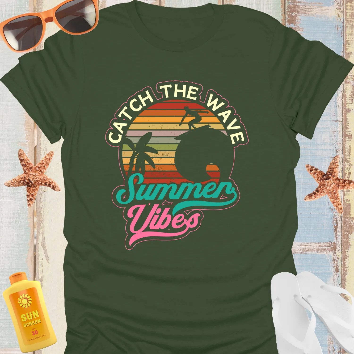 Catch The Wave Retro Surf Tee For Ocean Lovers