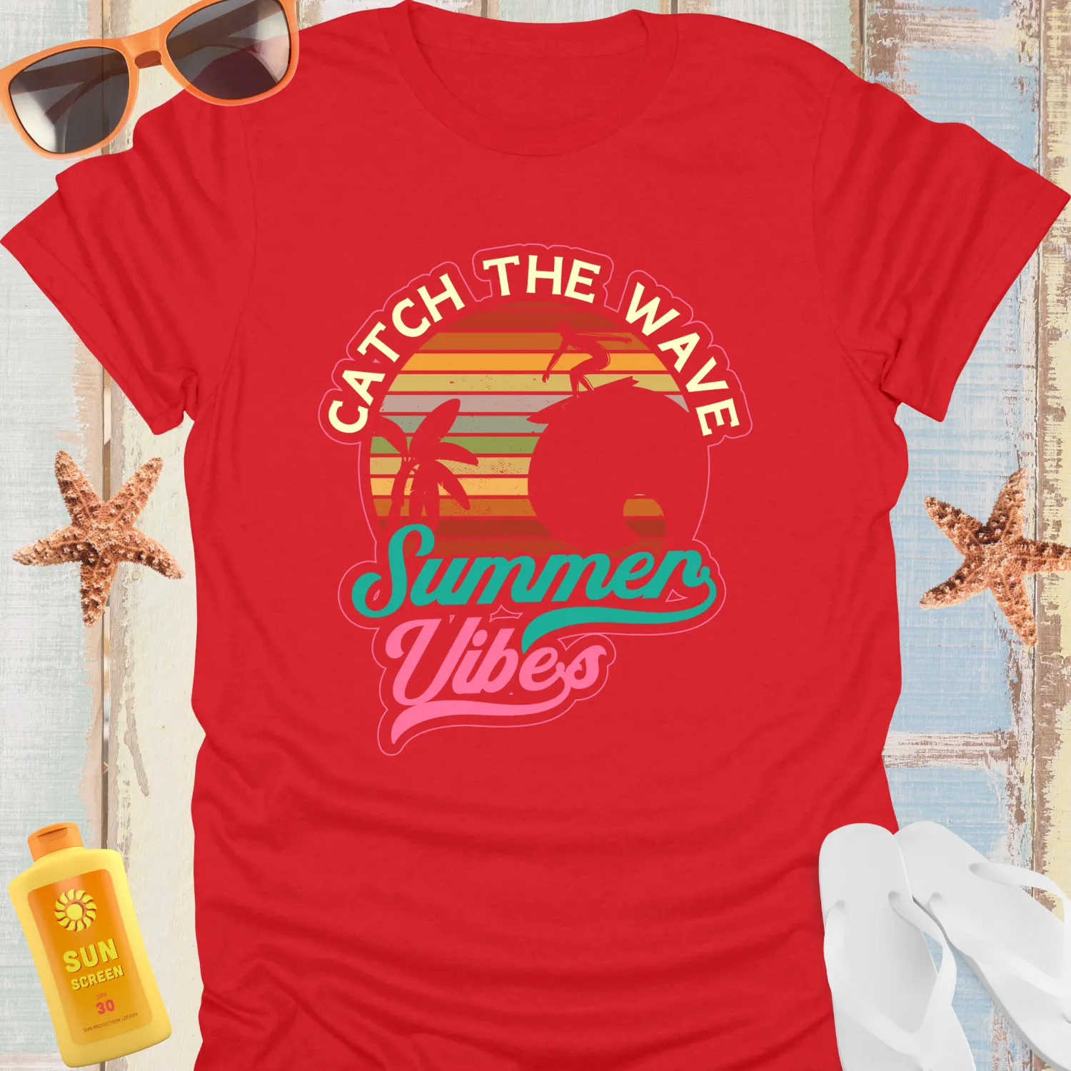 Catch The Wave Retro Surf Tee For Ocean Lovers