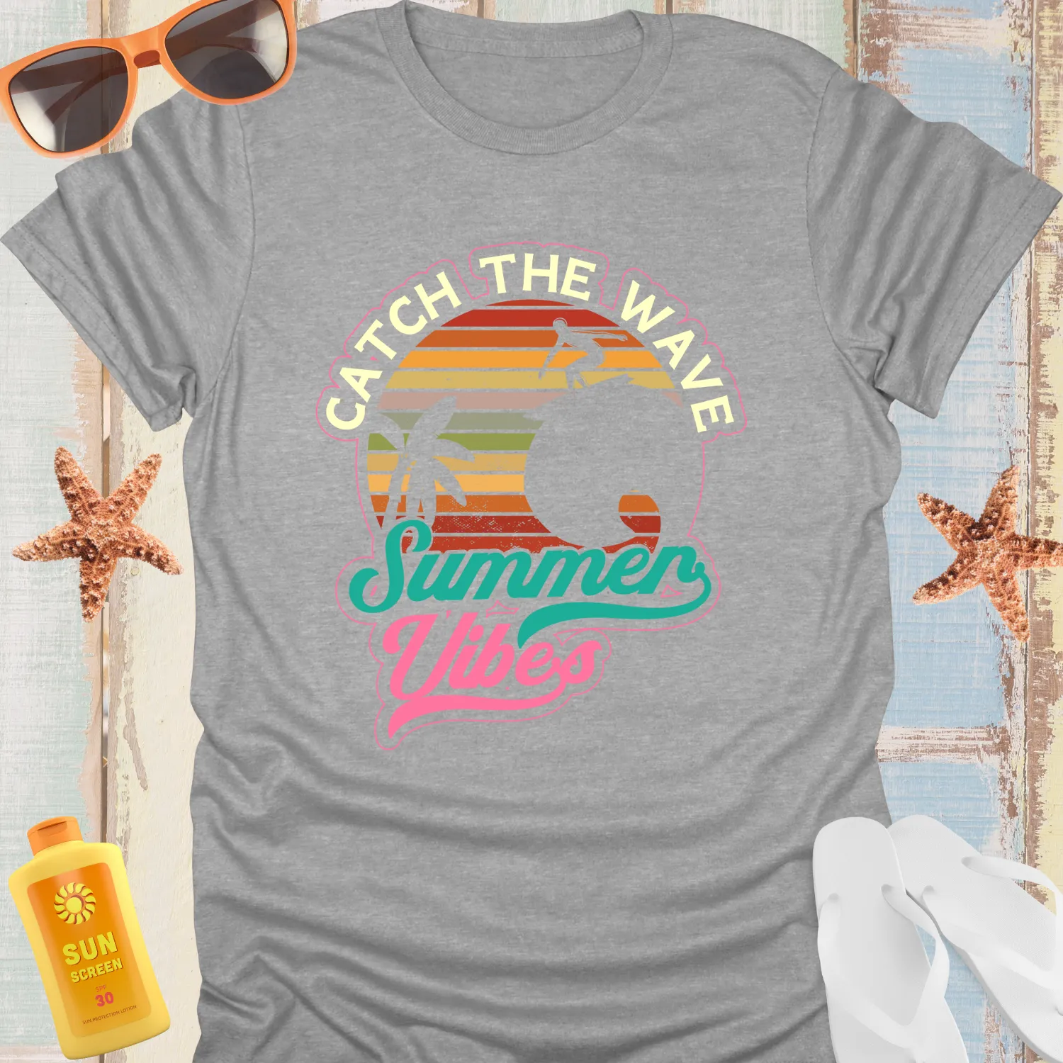 Catch The Wave Retro Surf Tee For Ocean Lovers