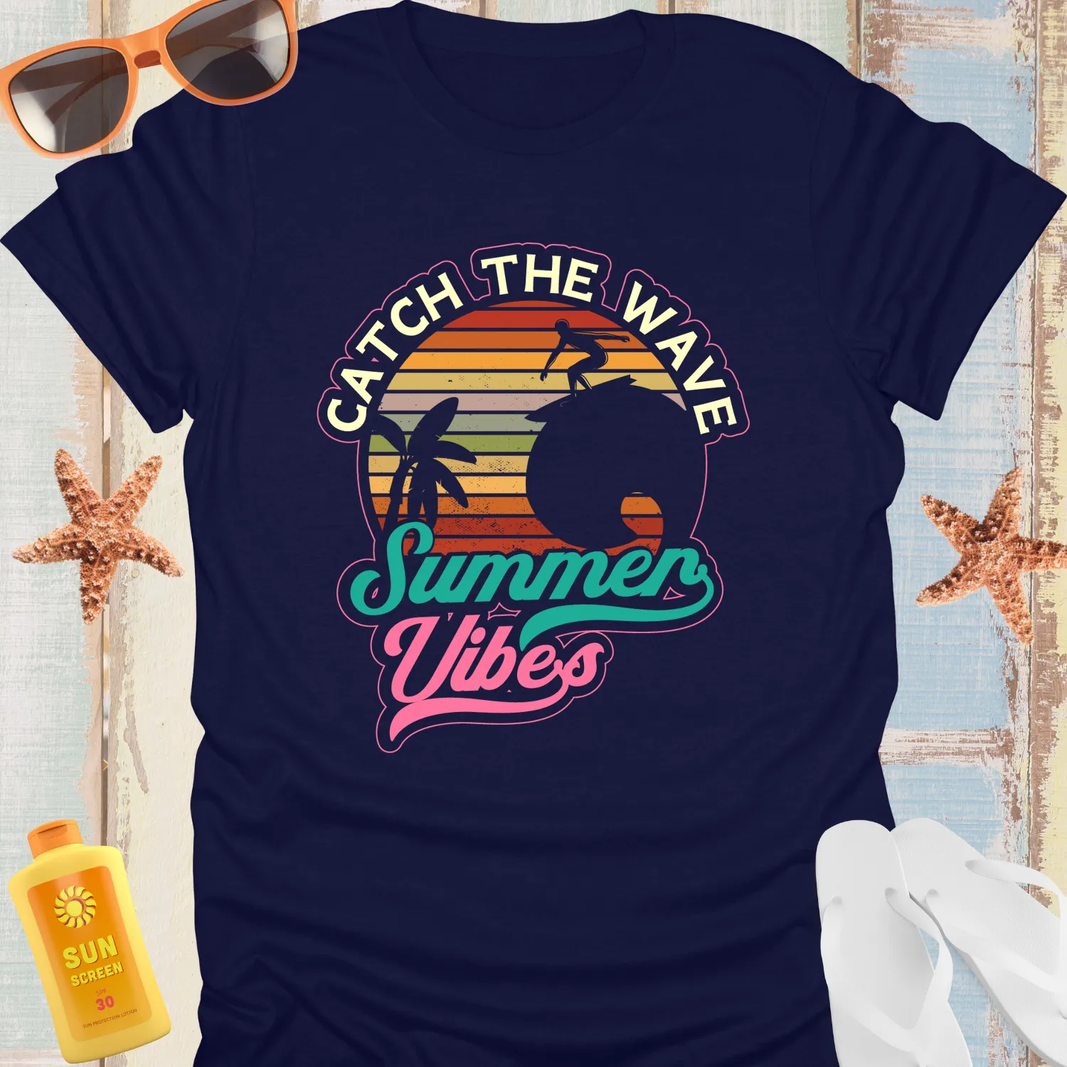 Catch The Wave Retro Surf Tee For Ocean Lovers