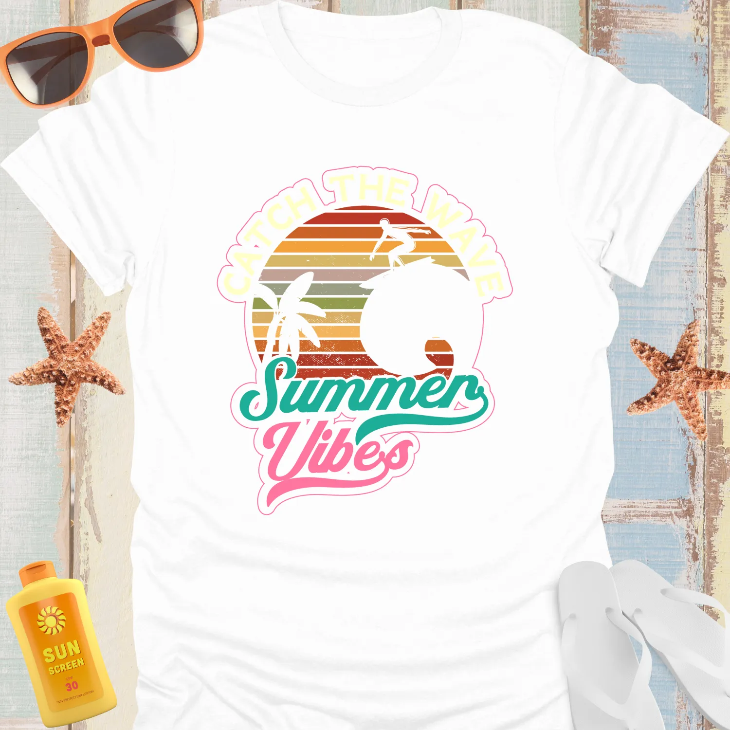 Catch The Wave Retro Surf Tee For Ocean Lovers