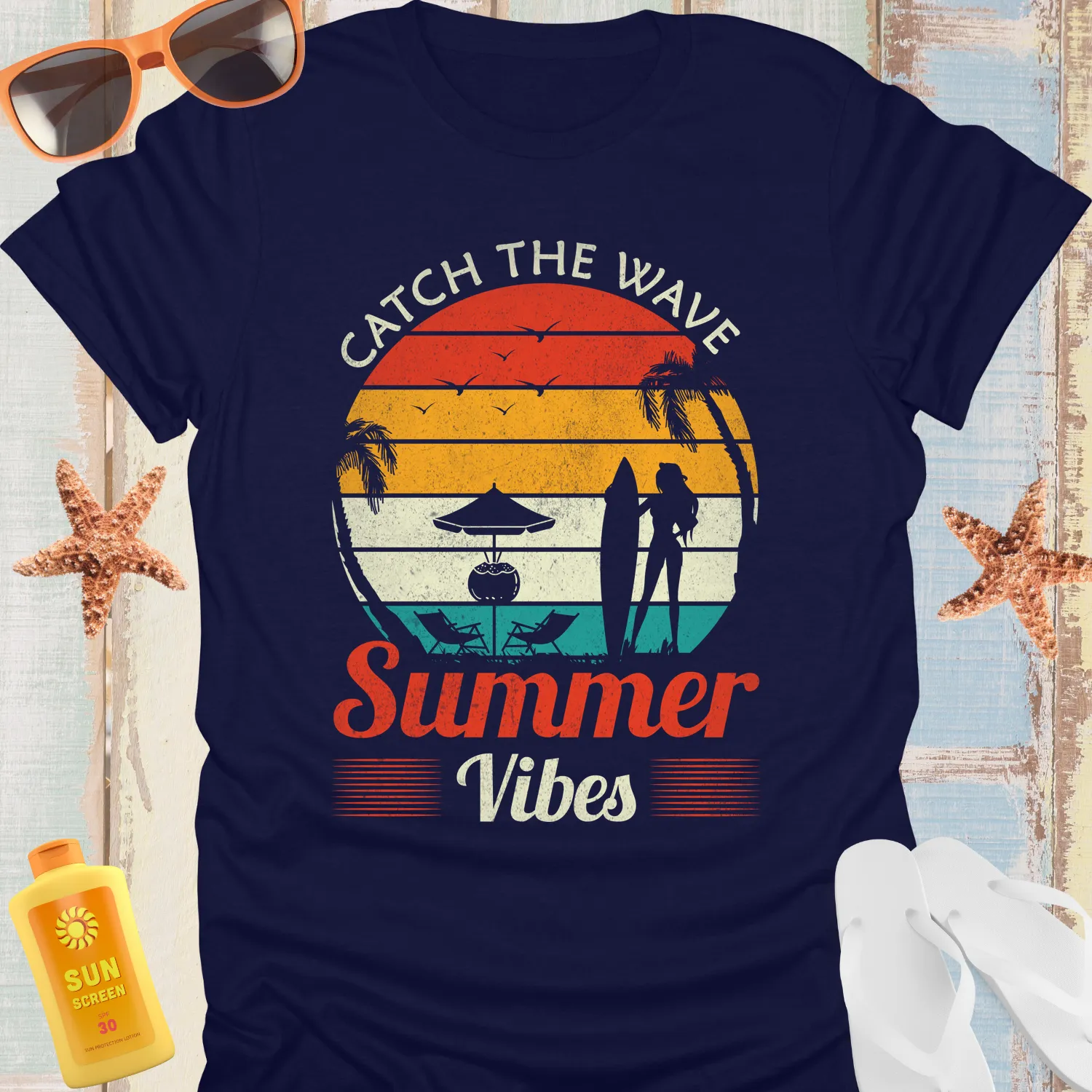 Catch The Wave Sunset Surfing T-Shirt For Beach Lovers