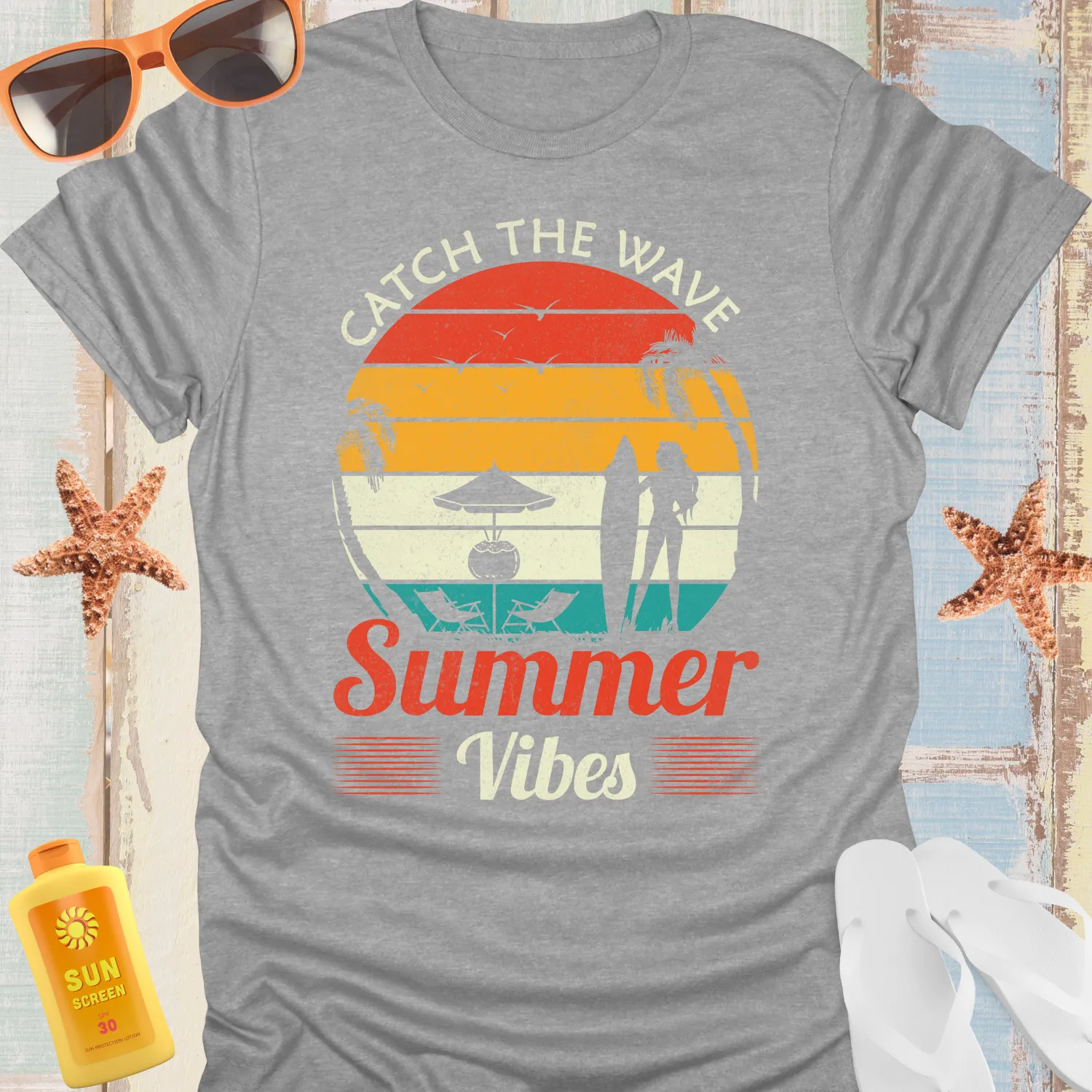 Catch The Wave Sunset Surfing T-Shirt For Beach Lovers