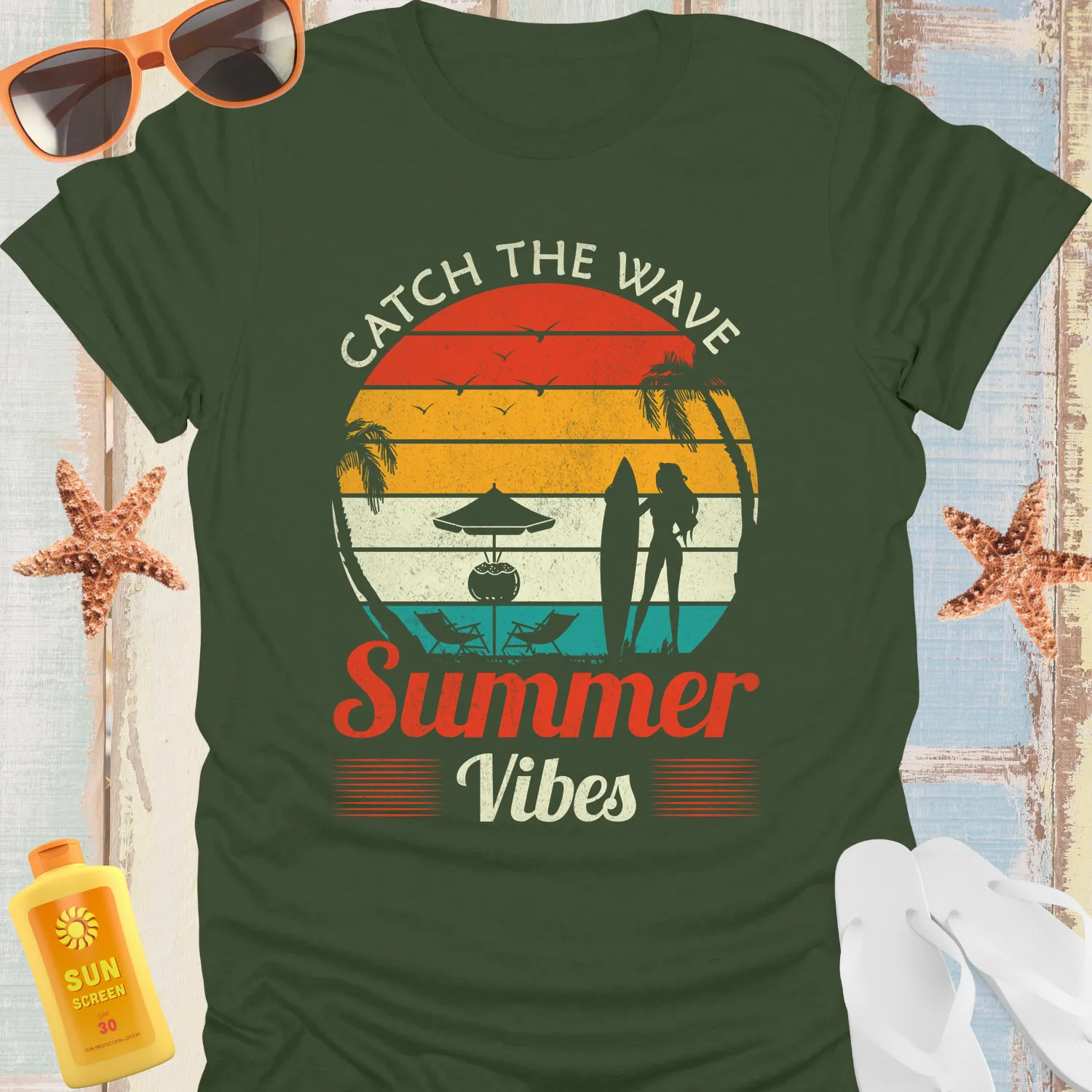 Catch The Wave Sunset Surfing T-Shirt For Beach Lovers