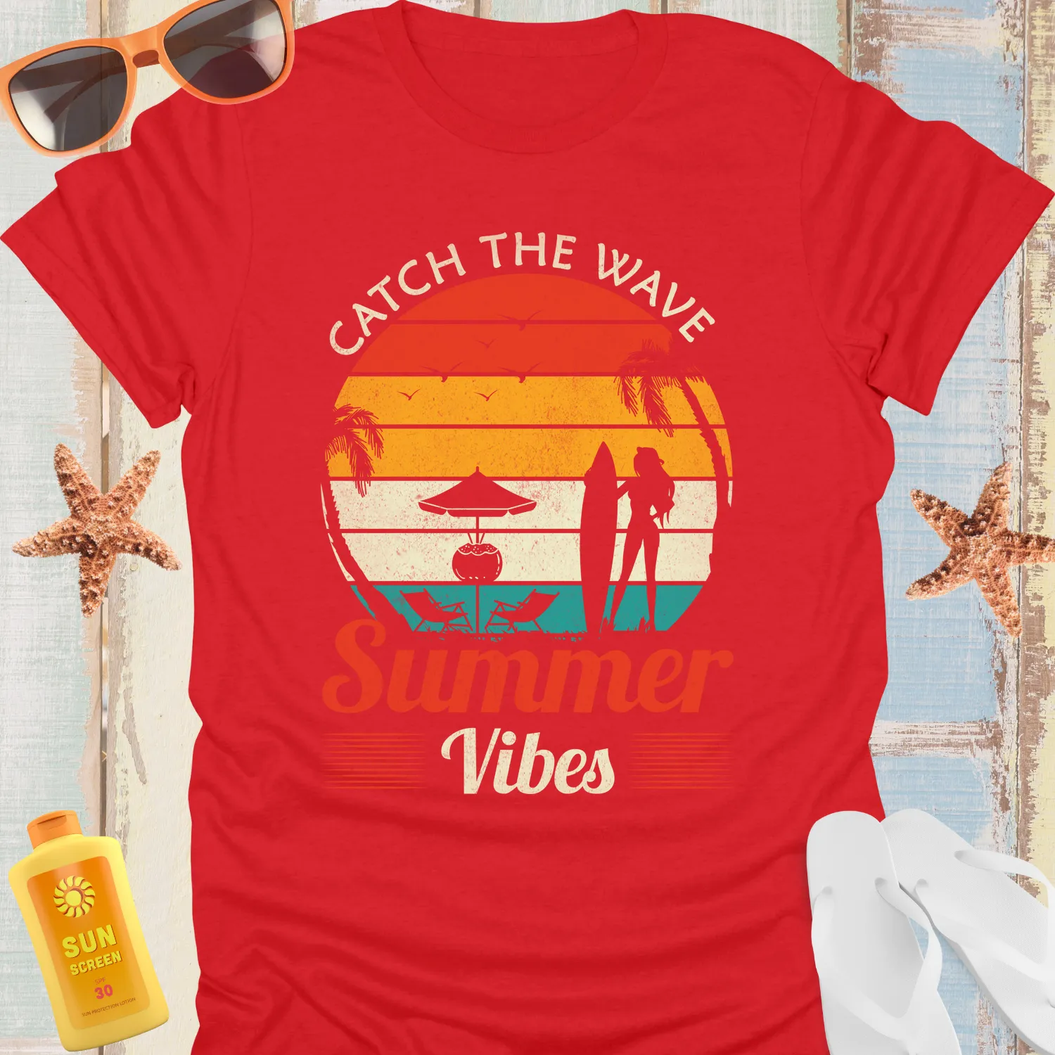 Catch The Wave Sunset Surfing T-Shirt For Beach Lovers