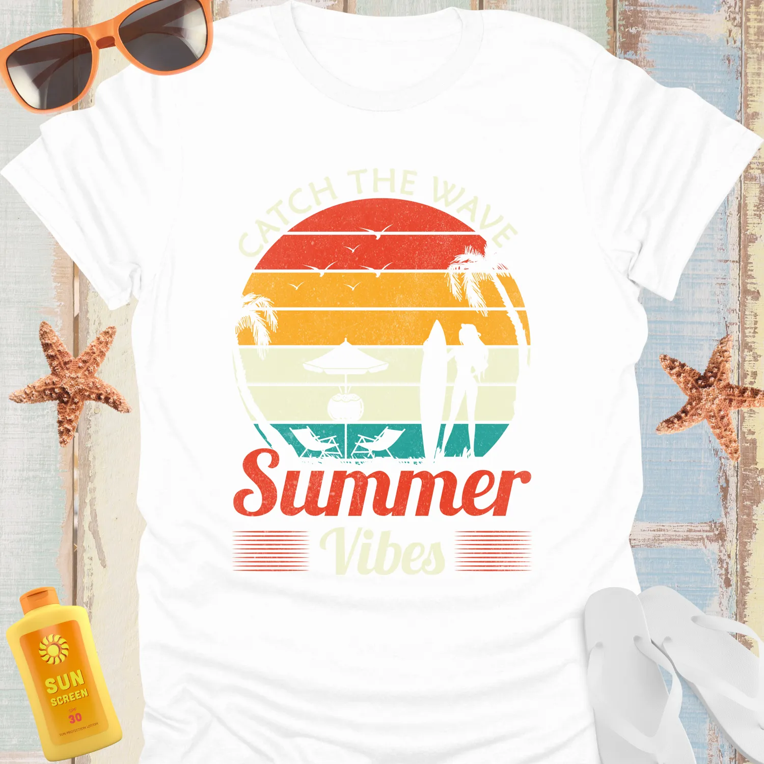 Catch The Wave Sunset Surfing T-Shirt For Beach Lovers