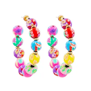 Ceramics & 18K Gold-Plated Floral Beaded Hoop Earring