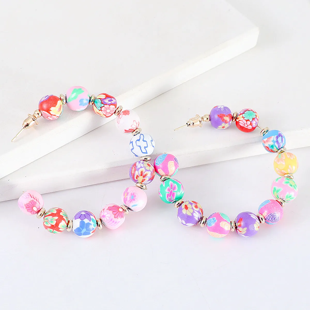 Ceramics & 18K Gold-Plated Floral Beaded Hoop Earring