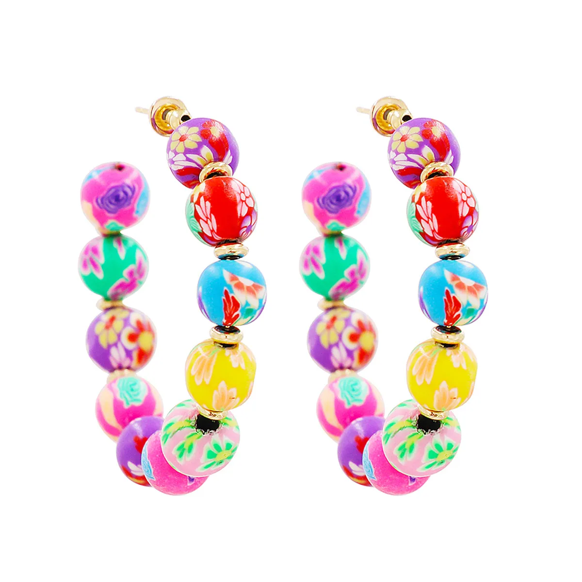 Ceramics & 18K Gold-Plated Floral Beaded Hoop Earring