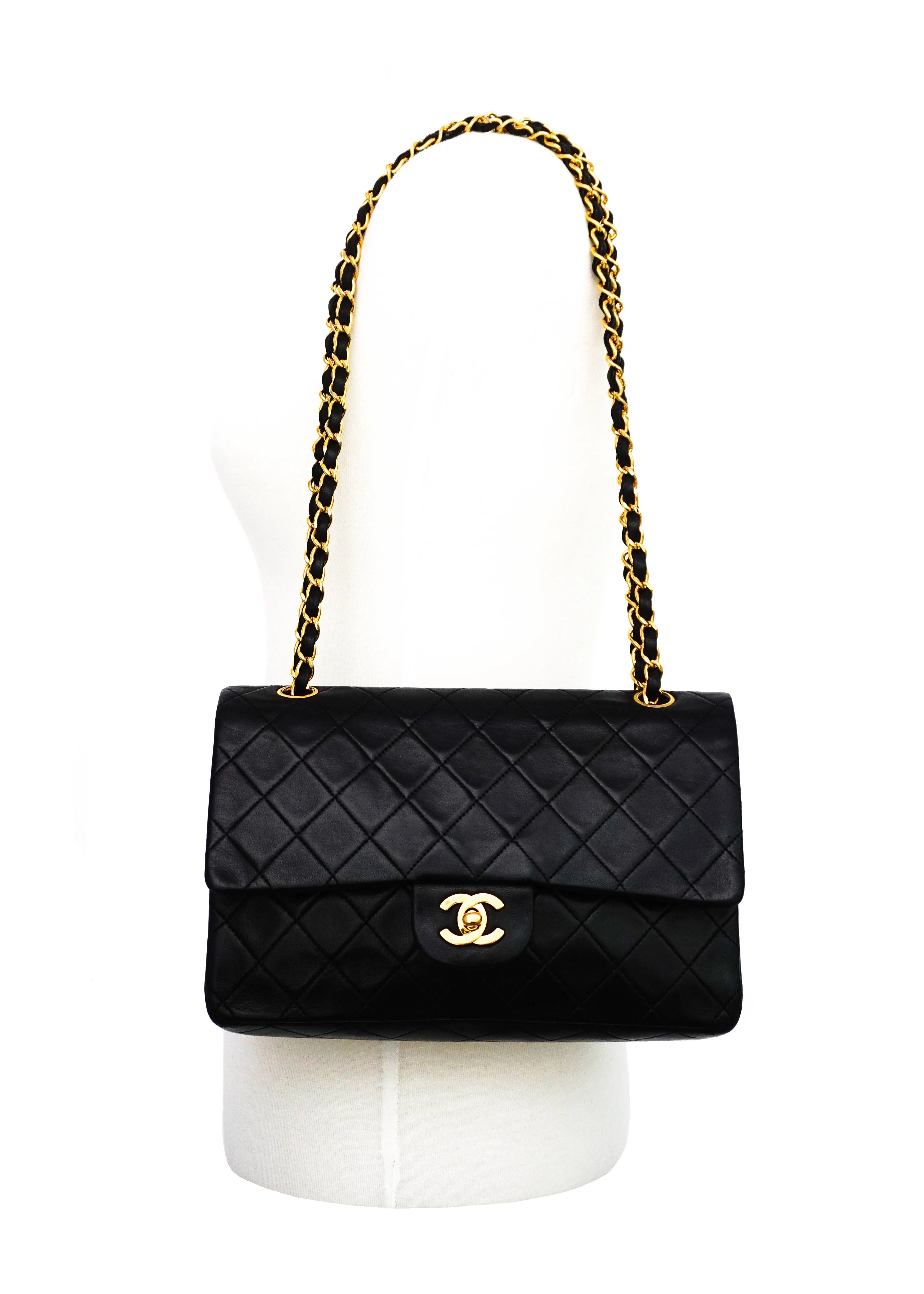 Chanel Vintage Black Lambskin Medium Classic 2.55 10” Flap Bag