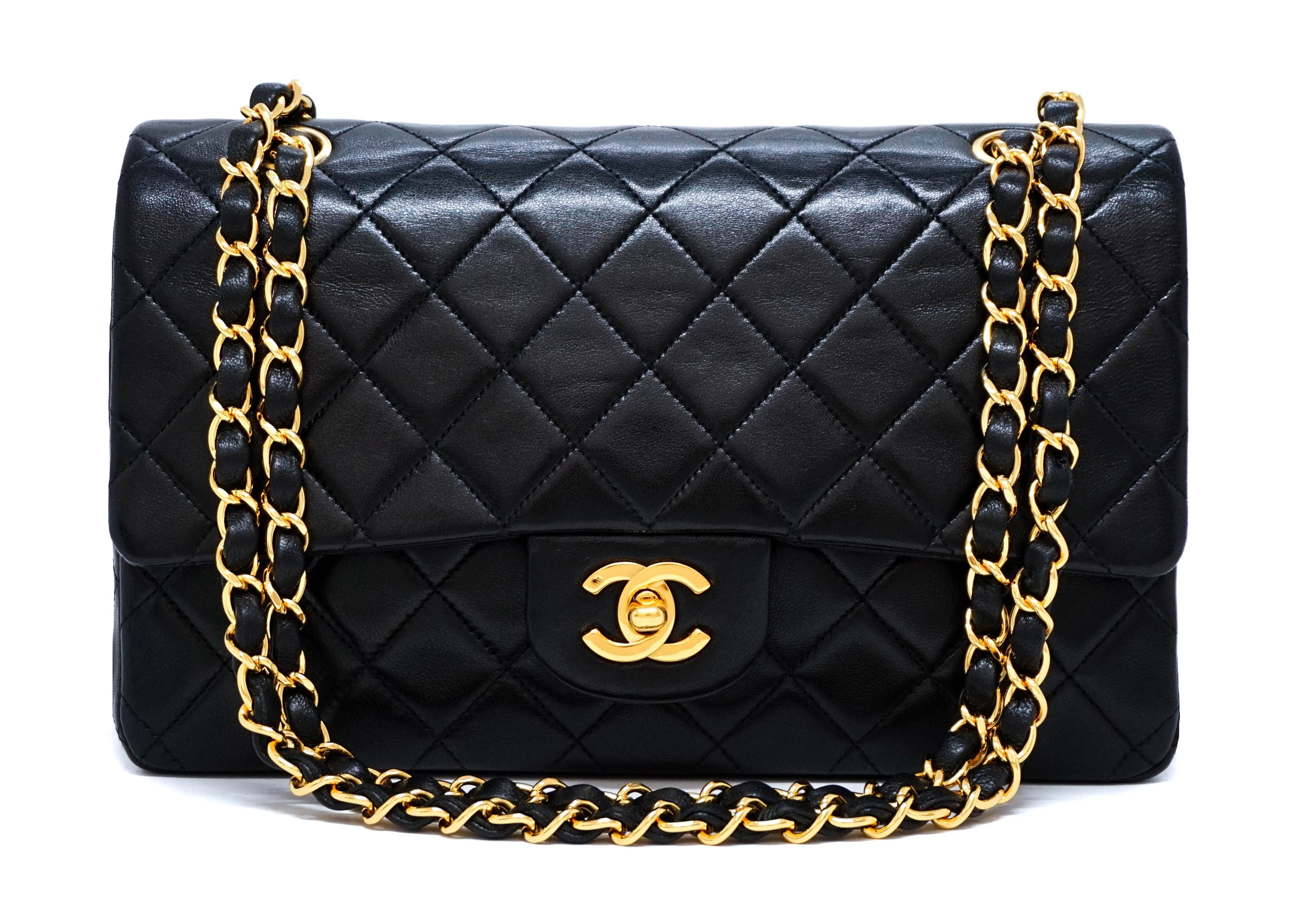 Chanel Vintage Black Lambskin Medium Classic Medium Double Flap Bag