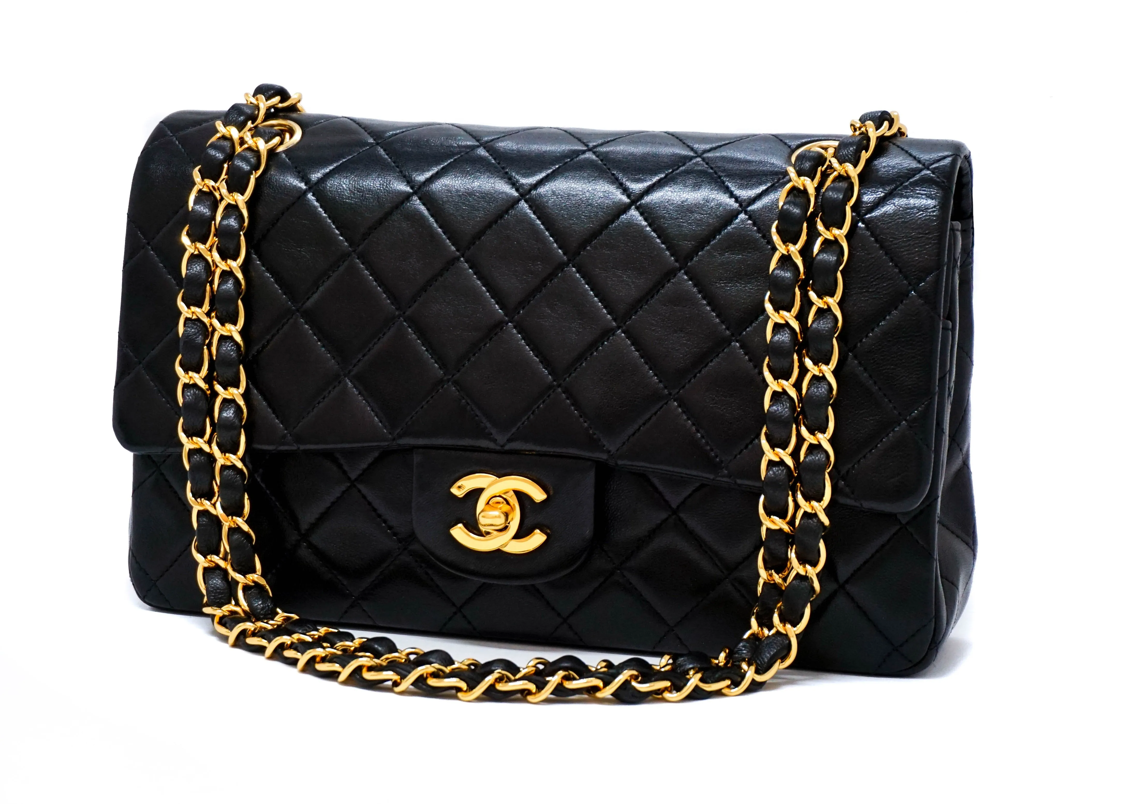 Chanel Vintage Black Lambskin Medium Classic Medium Double Flap Bag