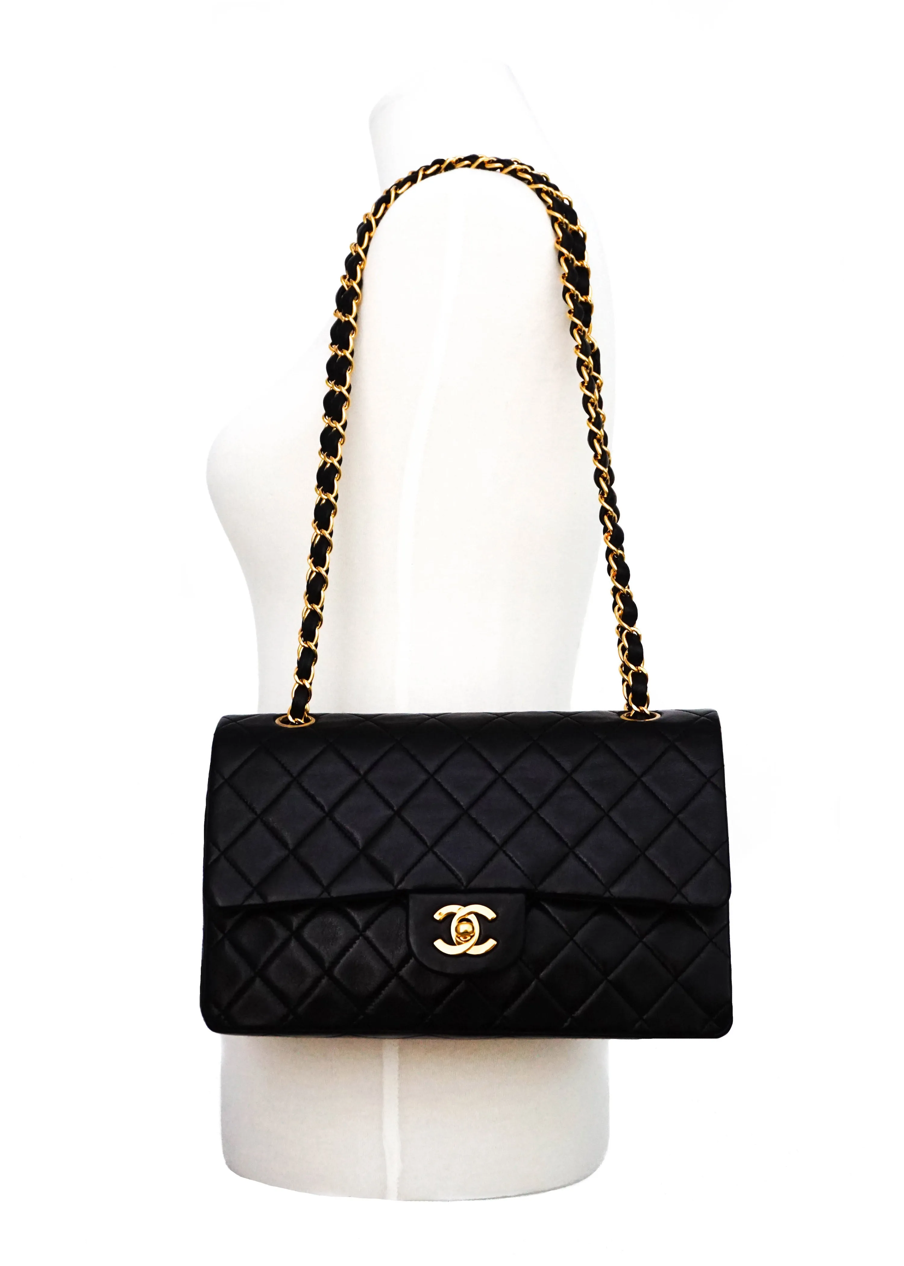 Chanel Vintage Black Lambskin Medium Classic Medium Double Flap Bag
