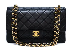 Chanel Vintage Black Lambskin Medium Classic Medium Double Flap Bag