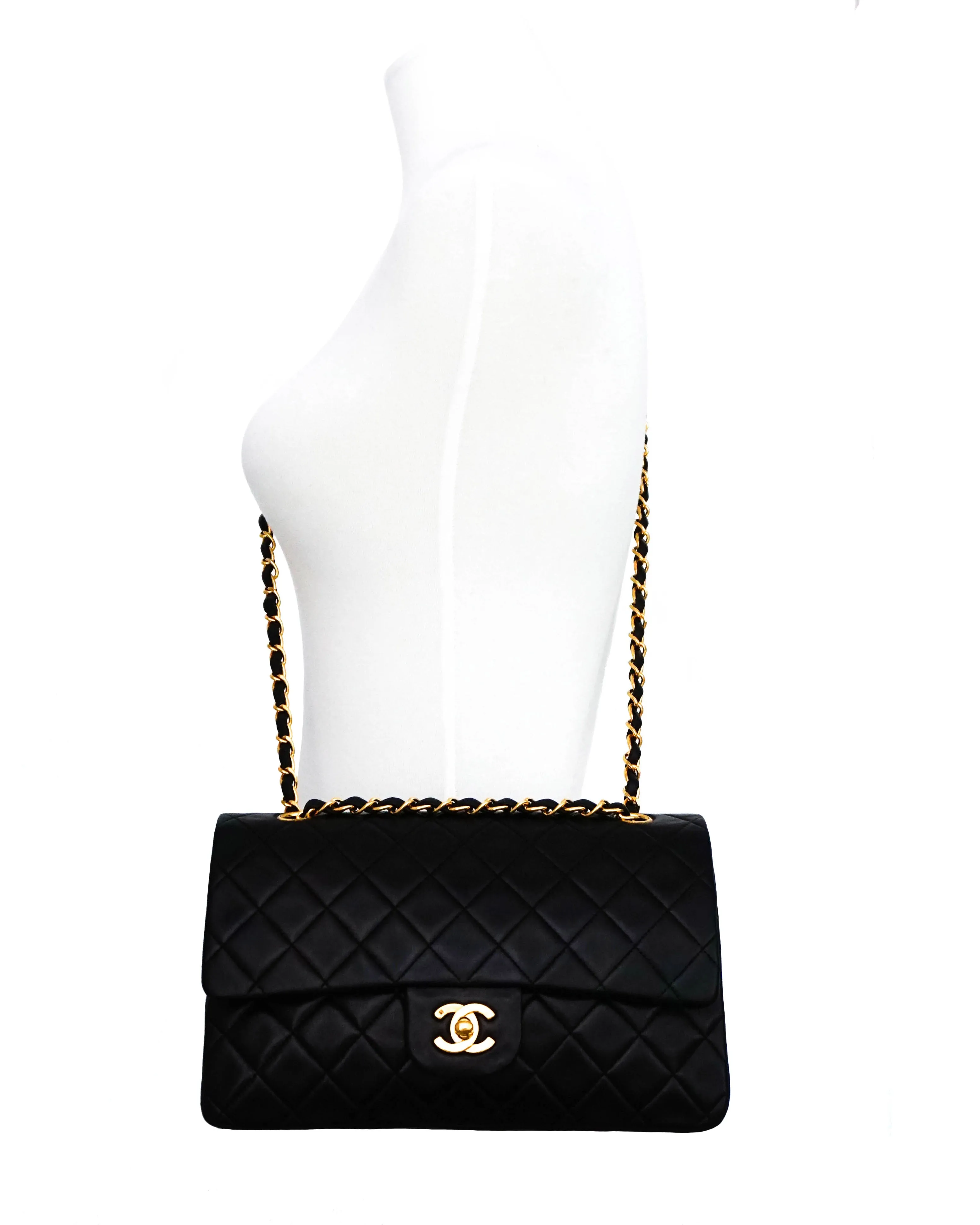 Chanel Vintage Black Lambskin Medium Classic Medium Double Flap Bag
