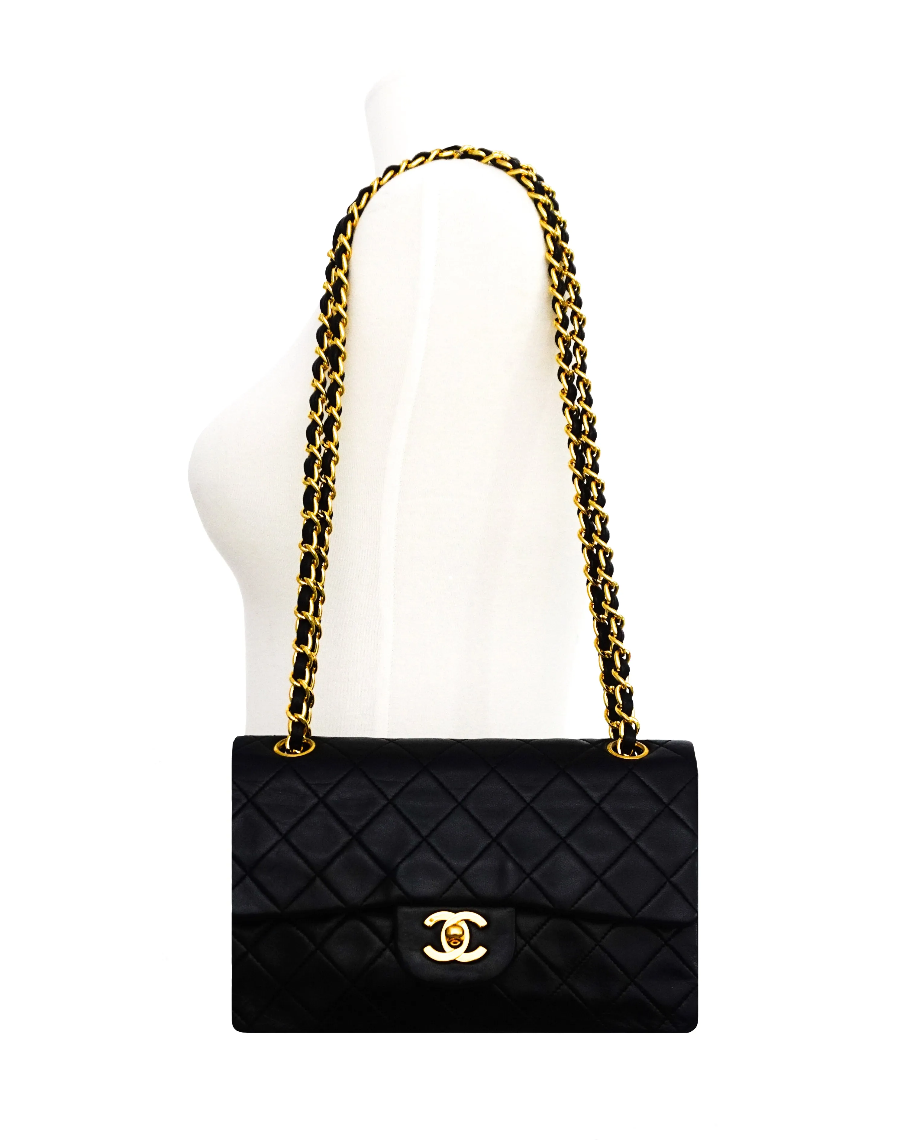 Chanel Vintage Black Lambskin Small Classic Double Flap Bag