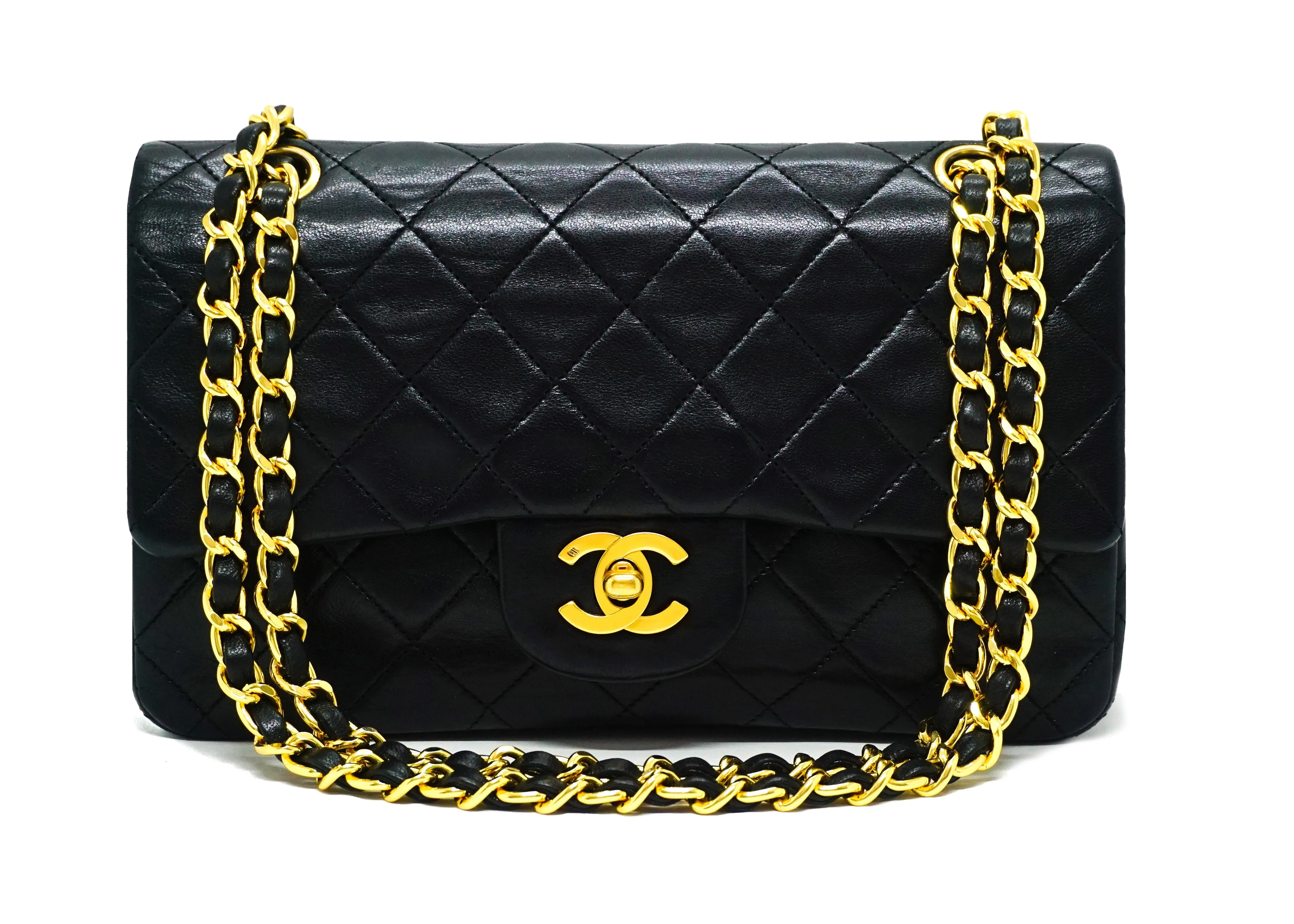 Chanel Vintage Black Lambskin Small Classic Double Flap Bag