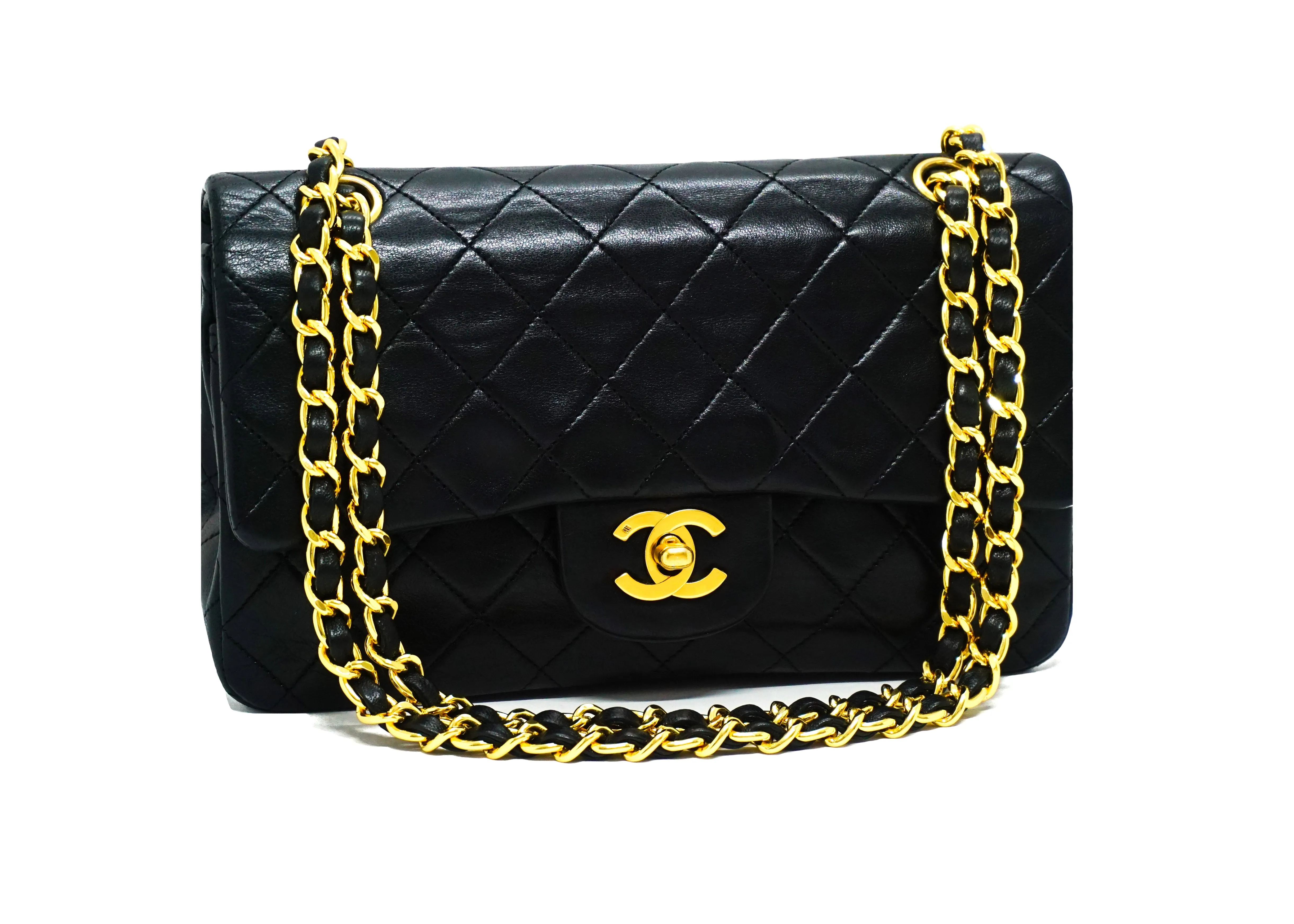 Chanel Vintage Black Lambskin Small Classic Double Flap Bag
