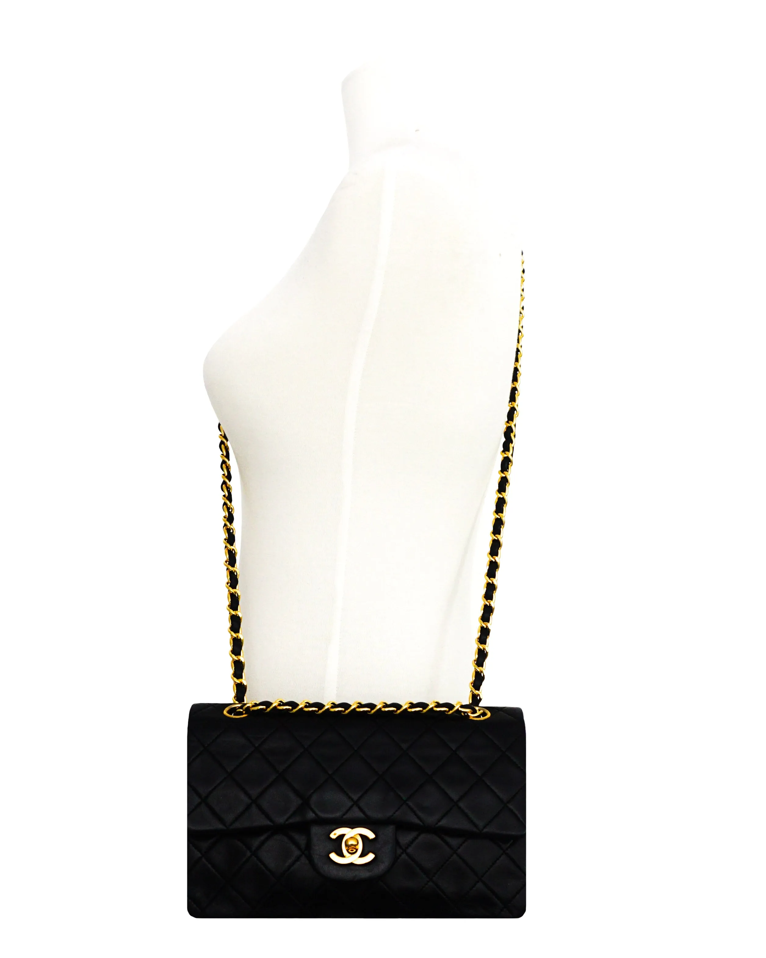 Chanel Vintage Black Lambskin Small Classic Double Flap Bag
