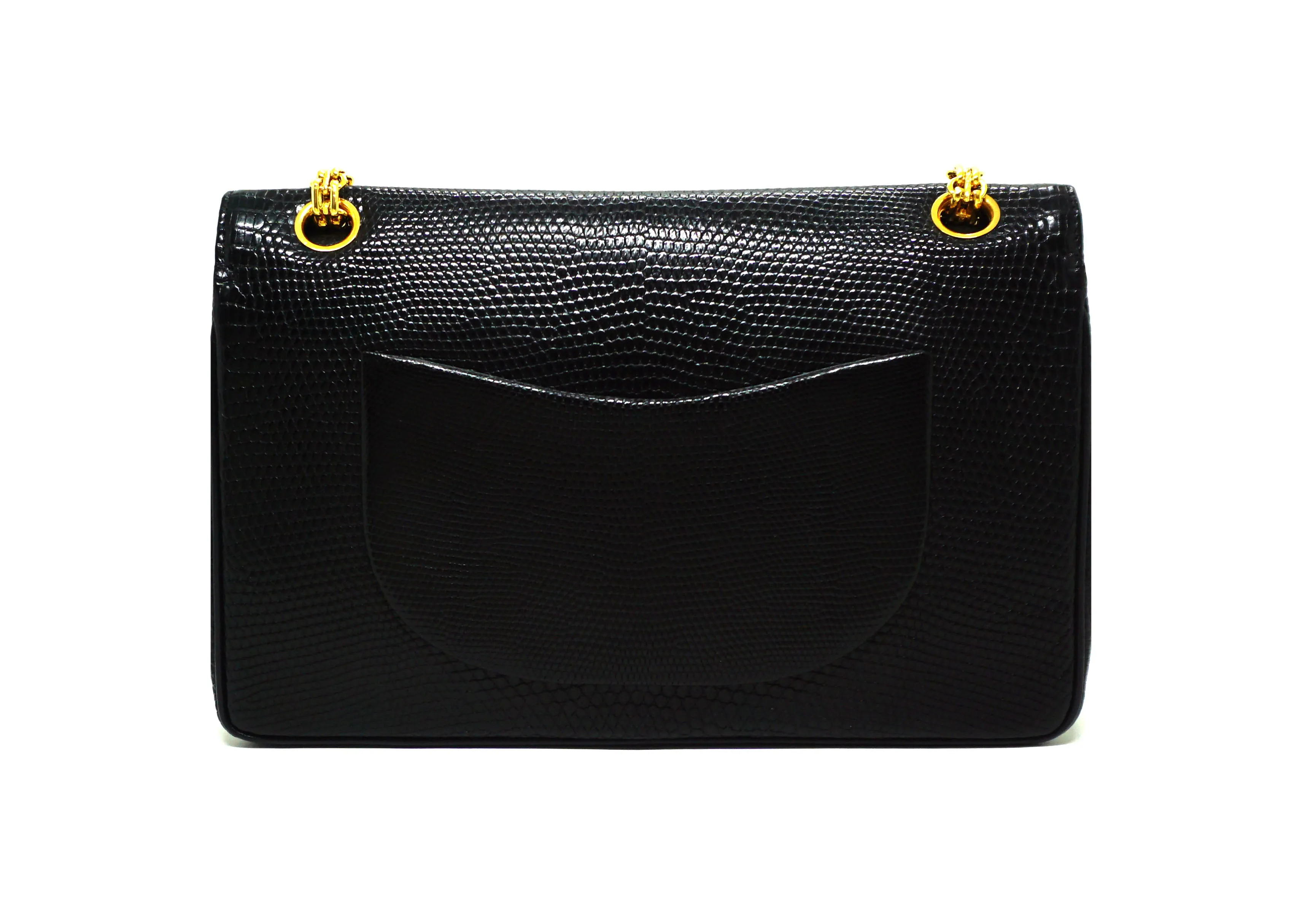 Chanel Vintage Rare Black Lizard Medium Classic Double Flap