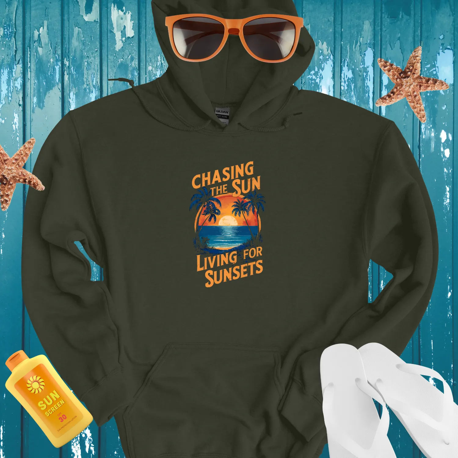Chasing The Sun Hoodie Tropical Sunset Design