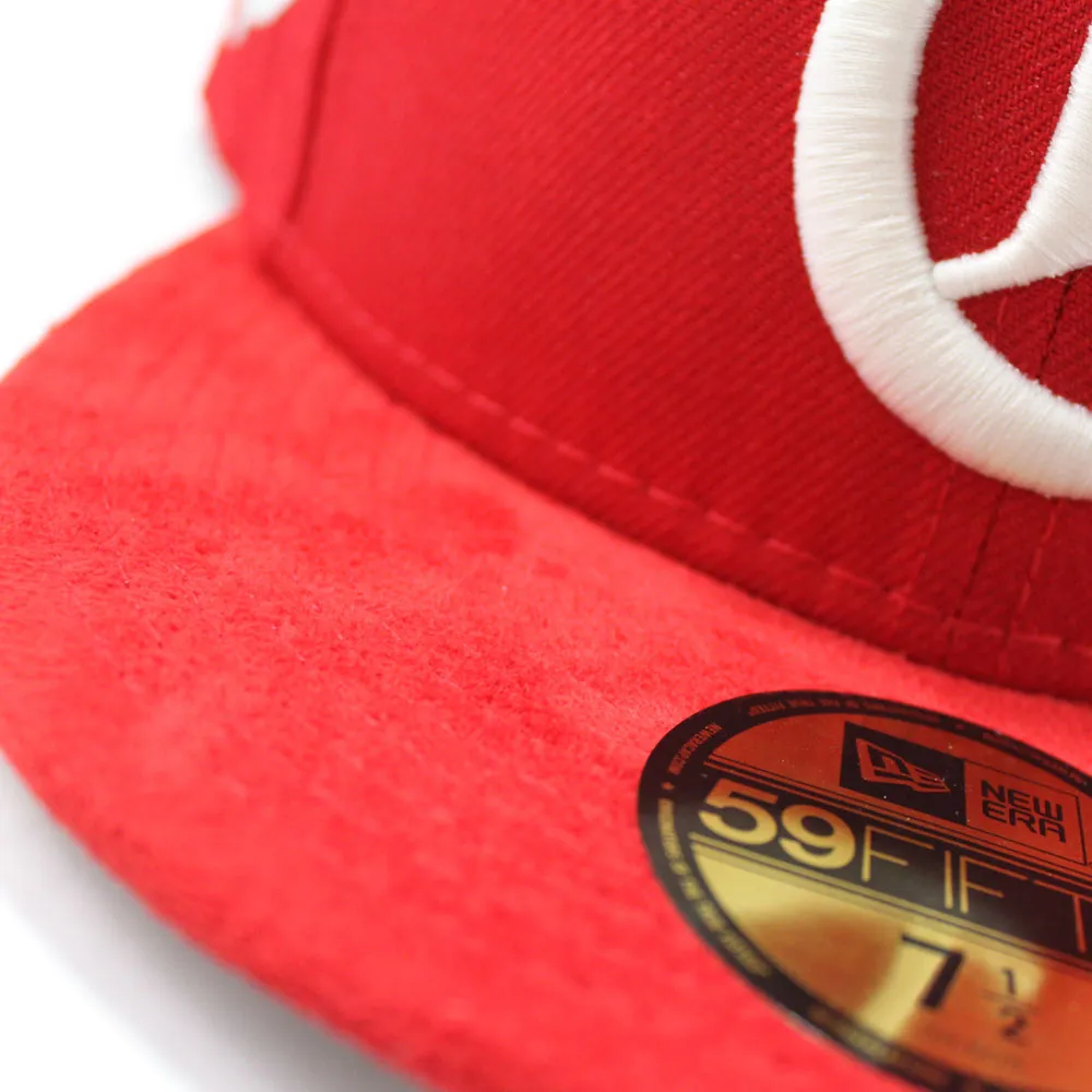 Cincinnati Red Stockings 1890-1899 Retro New Era 59Fifty Fitted Hat (Red Wool Red SUEDE Visor Gray Under Brim)