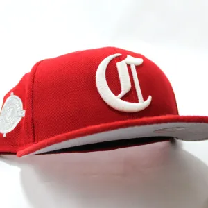 Cincinnati Red Stockings 1890-1899 Retro New Era 59Fifty Fitted Hat (Red Wool Red SUEDE Visor Gray Under Brim)