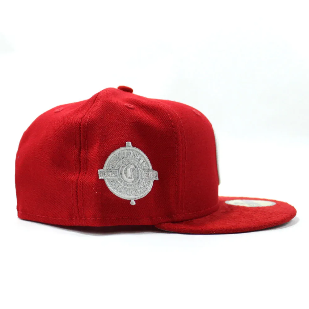 Cincinnati Red Stockings 1890-1899 Retro New Era 59Fifty Fitted Hat (Red Wool Red SUEDE Visor Gray Under Brim)