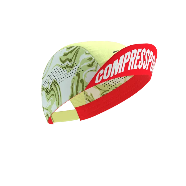 Compressport Unisex's Pro Racing Cap - Green Camo/Fluo Red