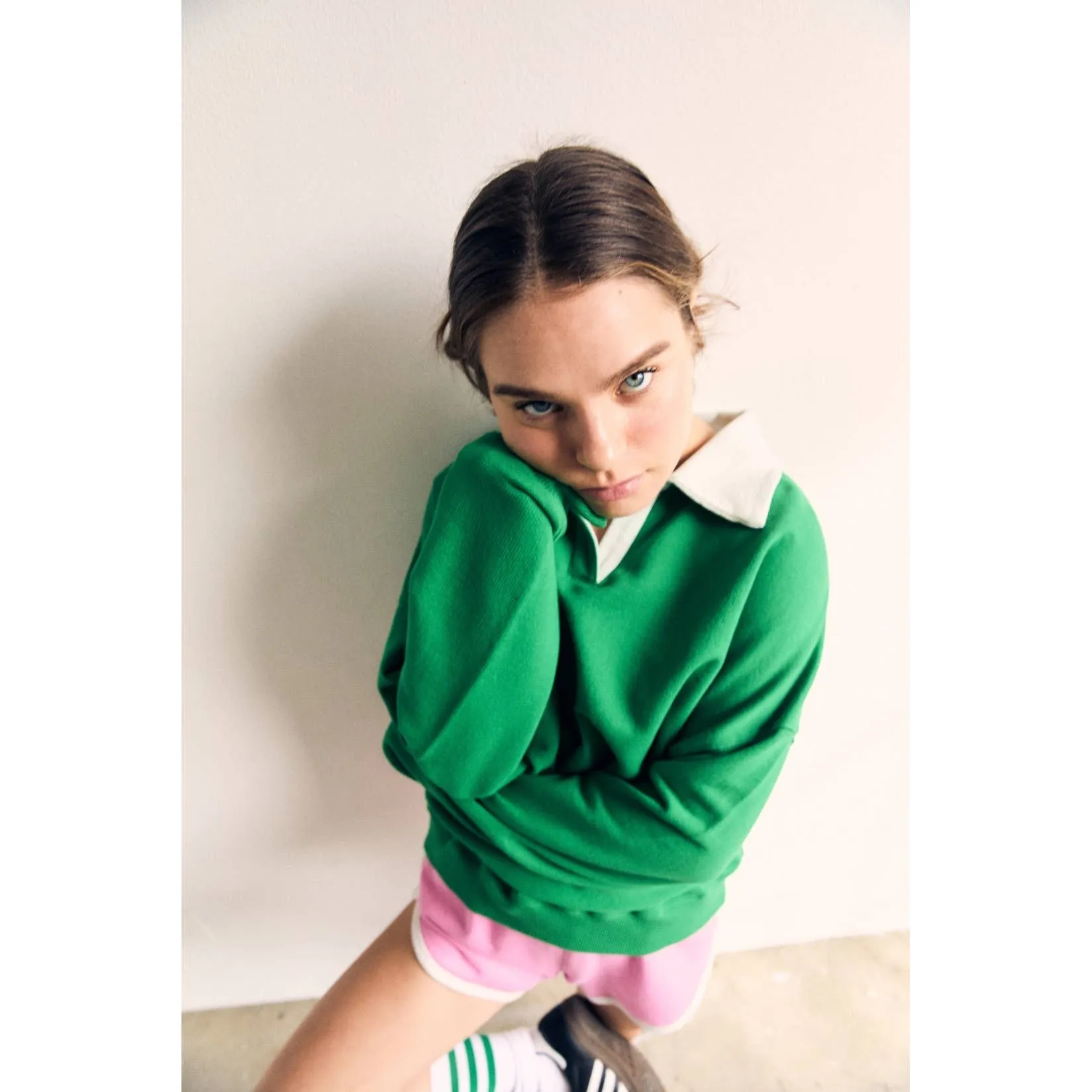 Contrast Collar Pink Oversized Sweatshirt - The Blank Lab