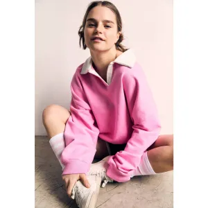Contrast Collar Pink Oversized Sweatshirt - The Blank Lab