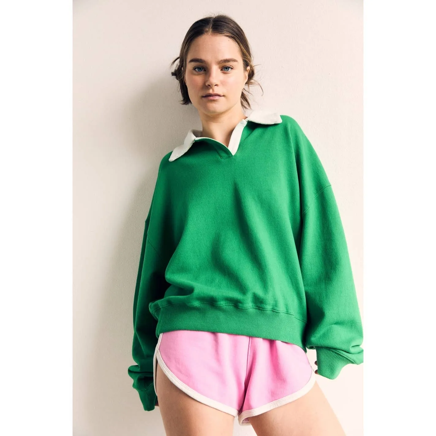 Contrast Collar Pink Oversized Sweatshirt - The Blank Lab