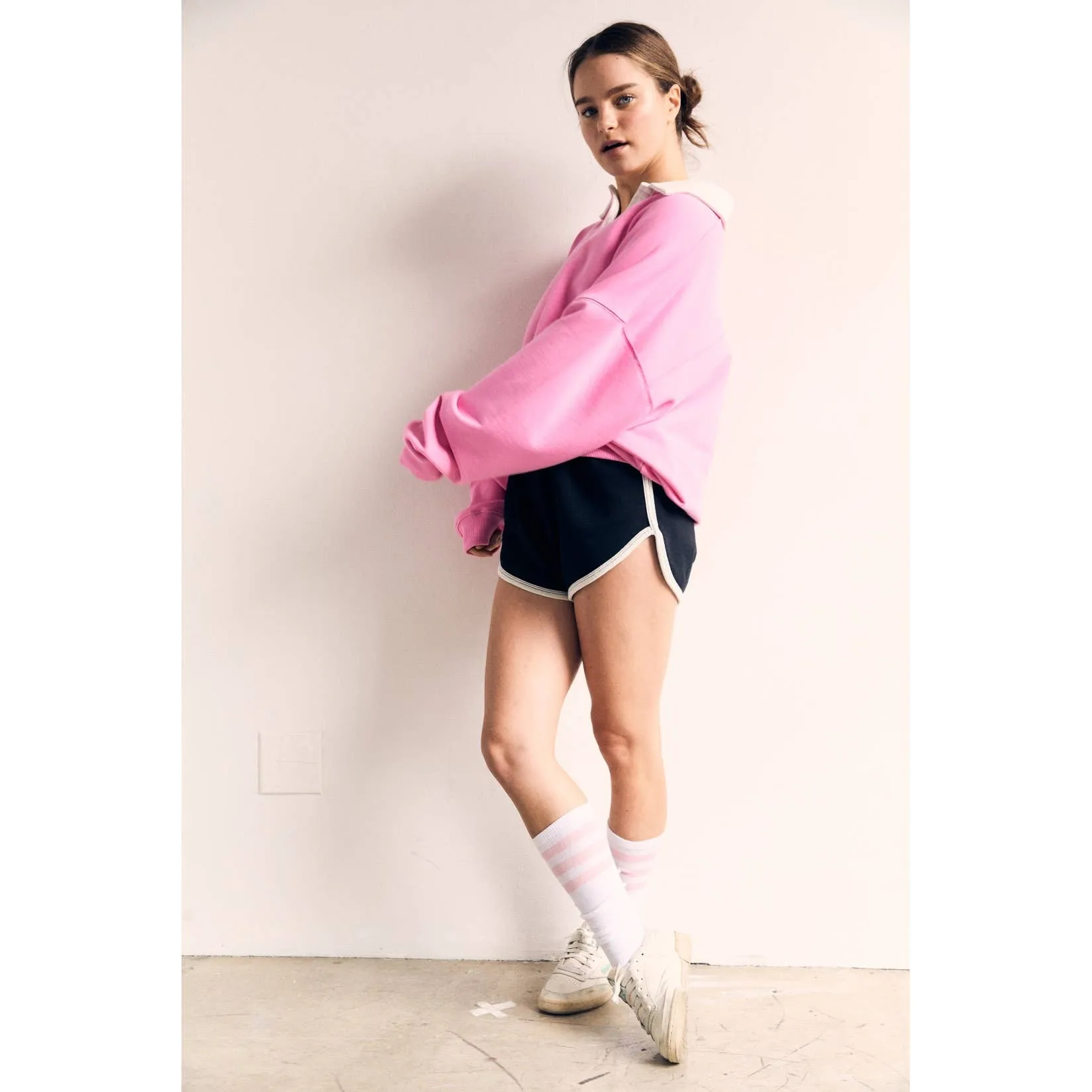 Contrast Collar Pink Oversized Sweatshirt - The Blank Lab
