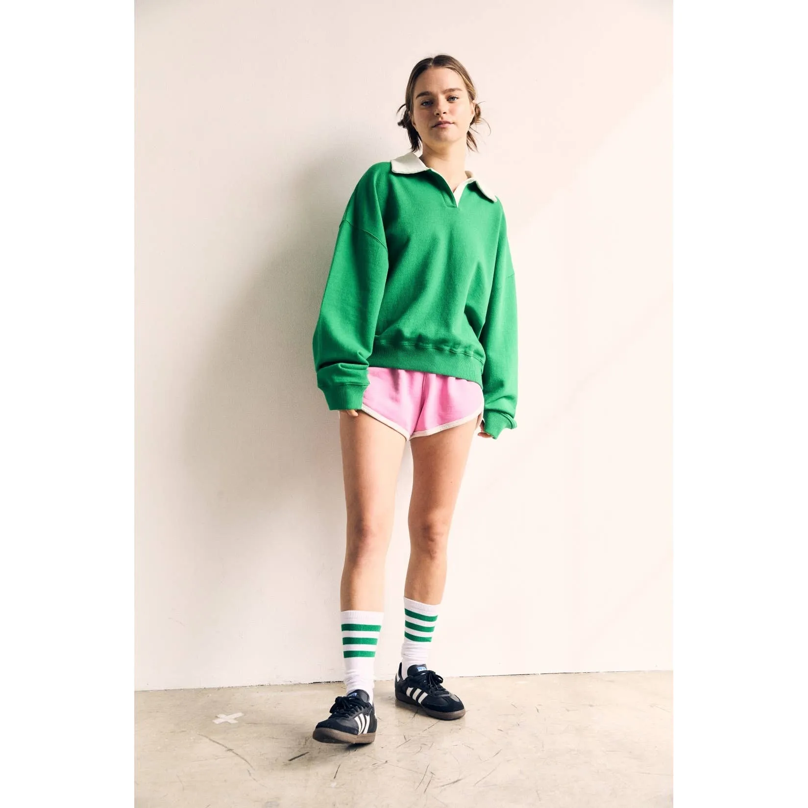 Contrast Collar Pink Oversized Sweatshirt - The Blank Lab