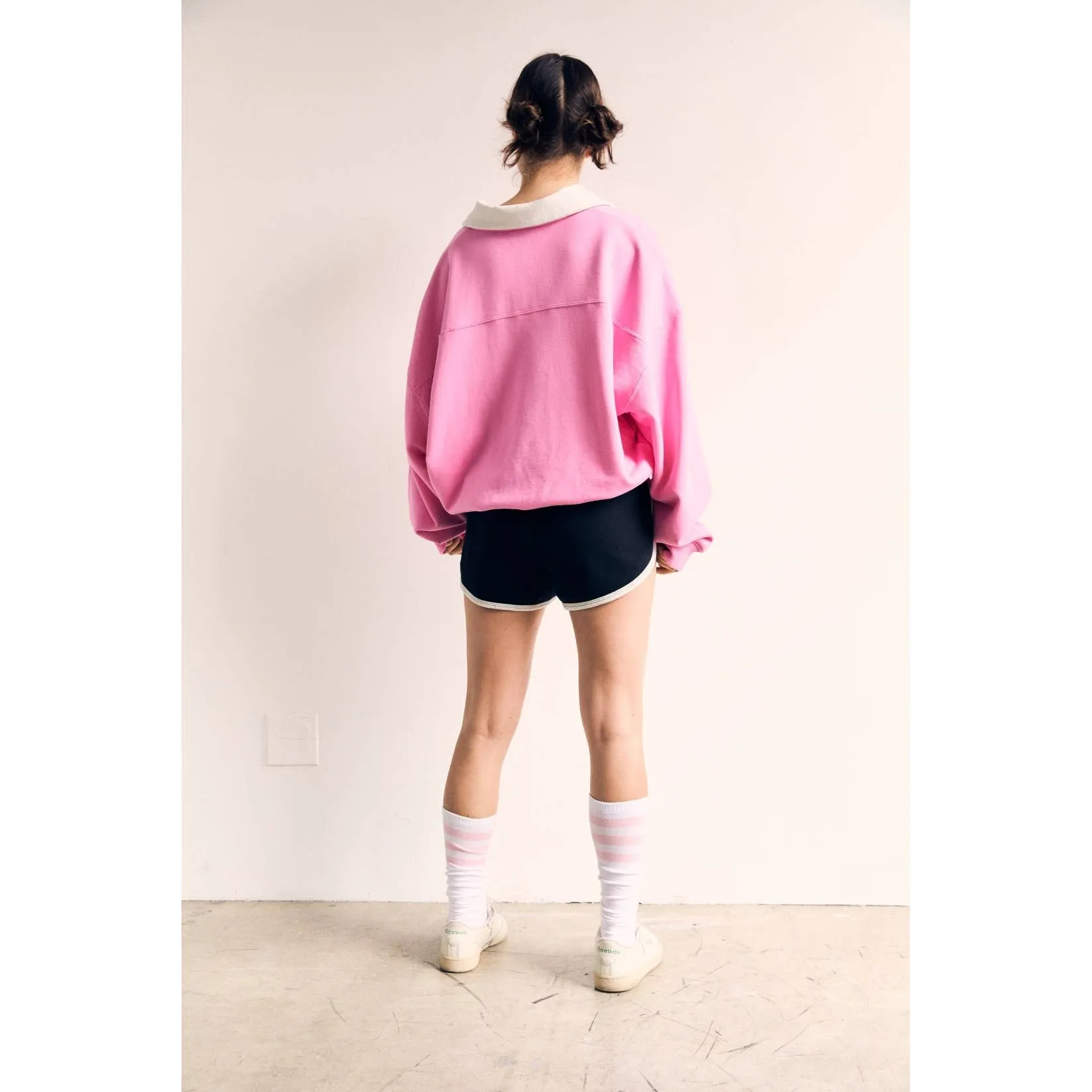 Contrast Collar Pink Oversized Sweatshirt - The Blank Lab