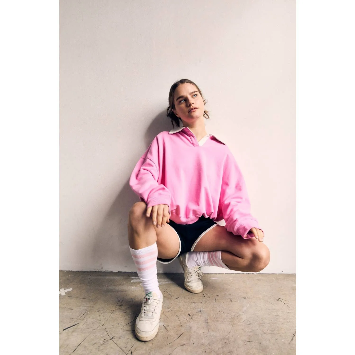 Contrast Collar Pink Oversized Sweatshirt - The Blank Lab