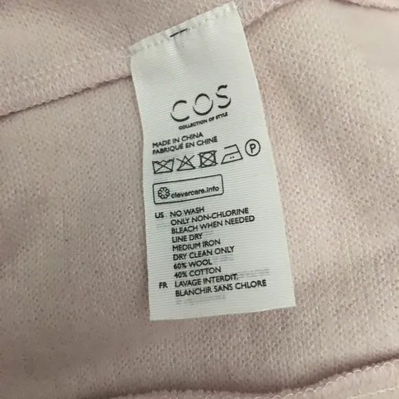 COS Sweater Wool Cotton Blend Pullover Woman Size Small Blush Pink