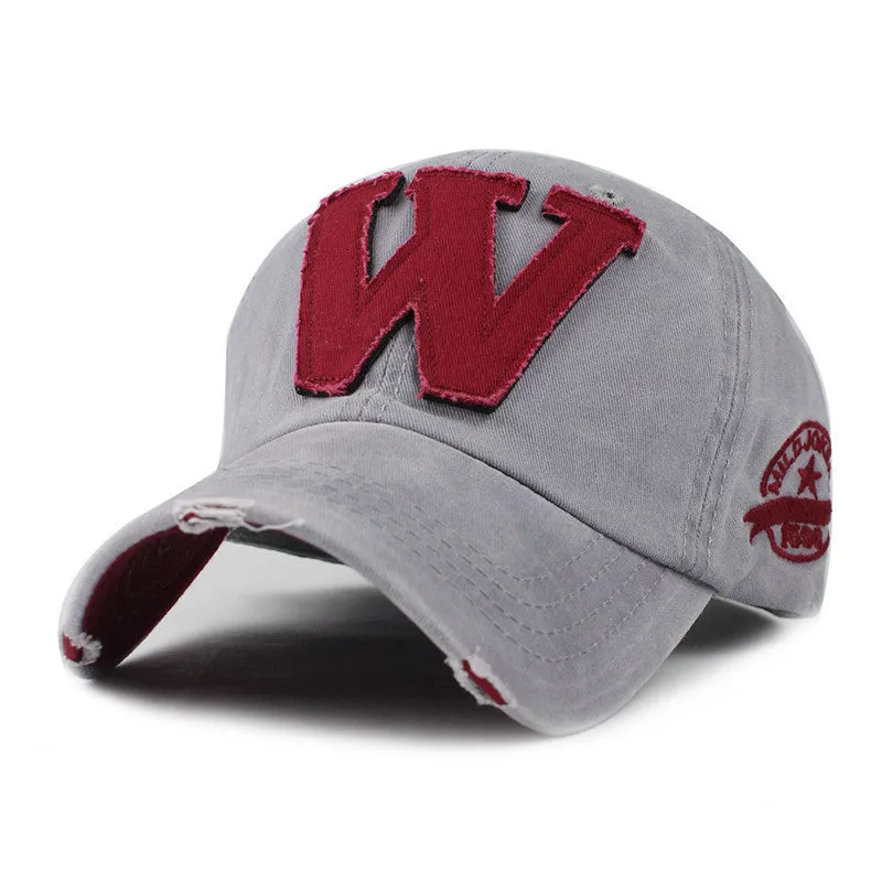 Cotton Embroidery Letter W Baseball Cap Snapback Caps Bone Sports Hat Distressed Wearing Style Outdoor Hat For Men Custom Hats